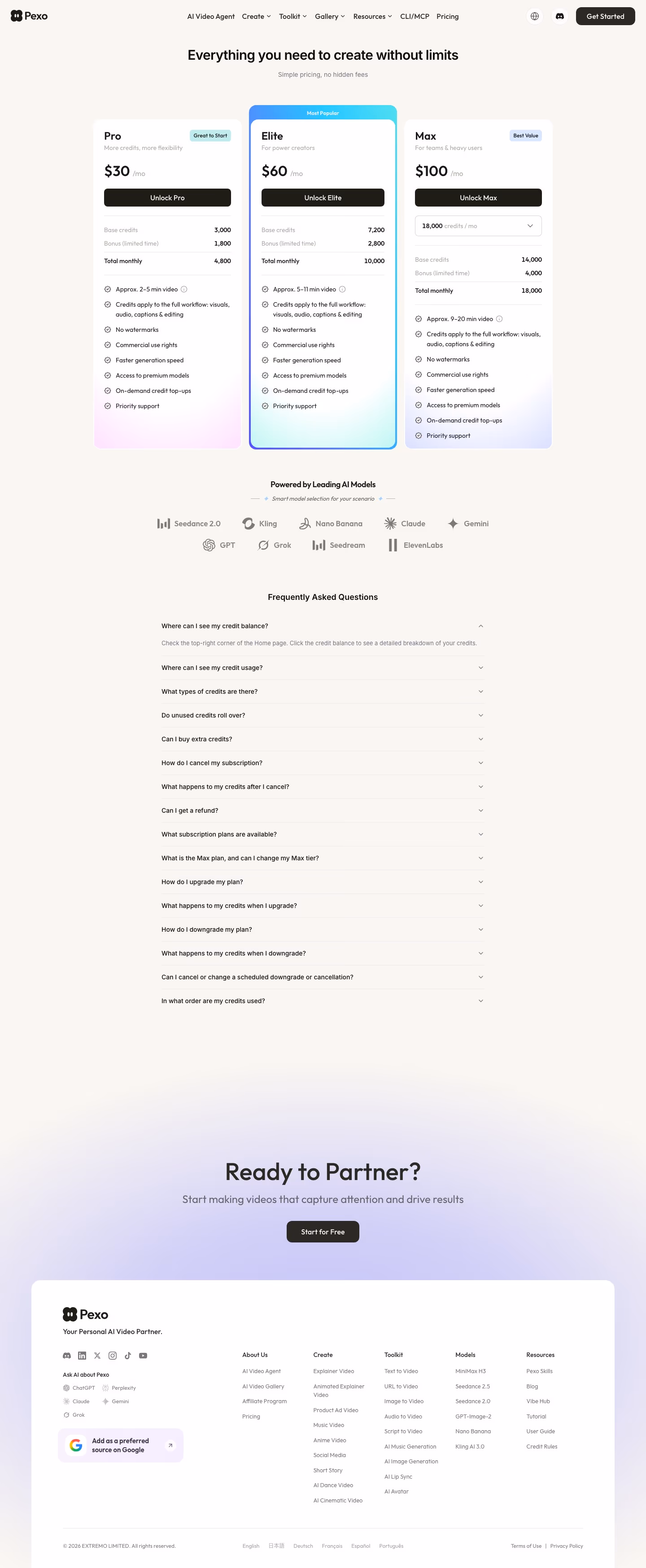 Pexo Pricing & Plans section design