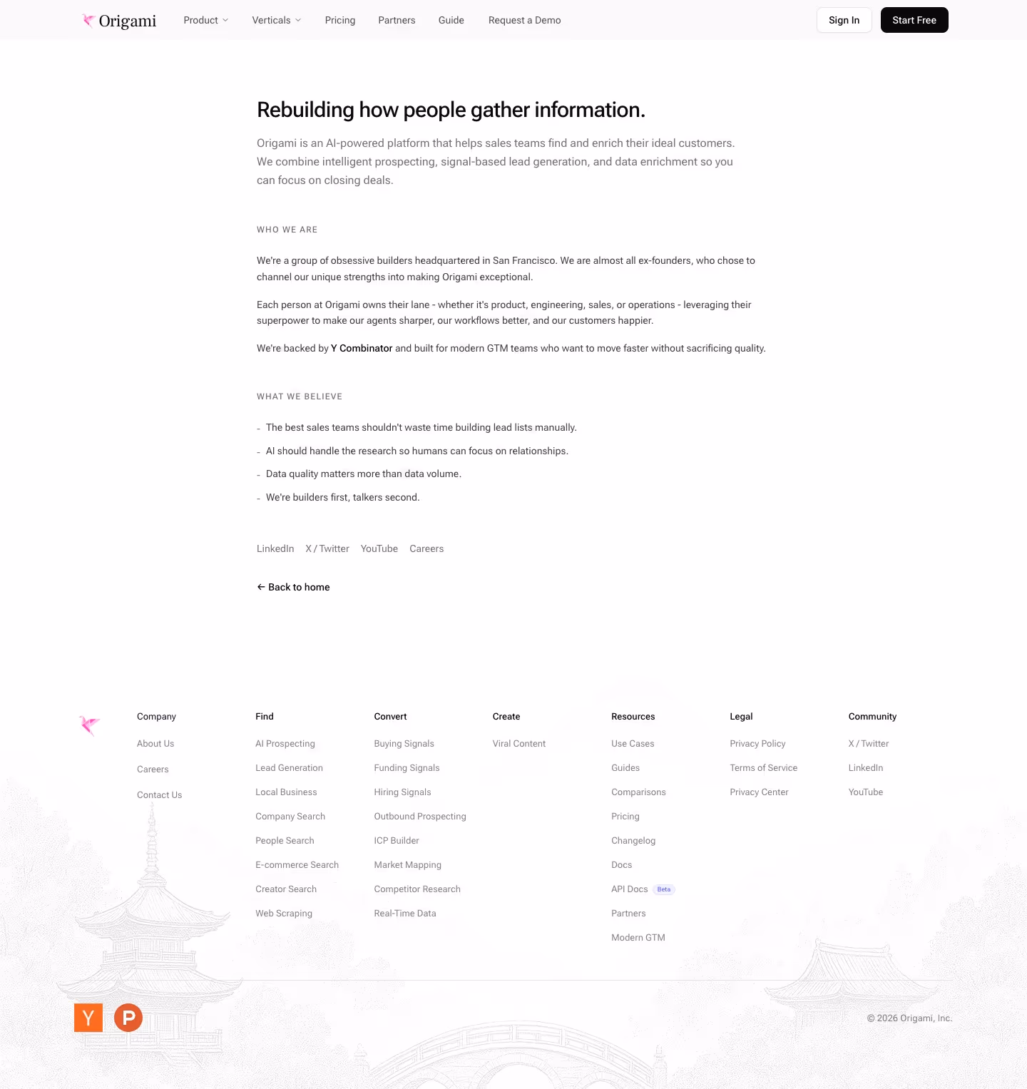 Origami about us design — Sales & Support