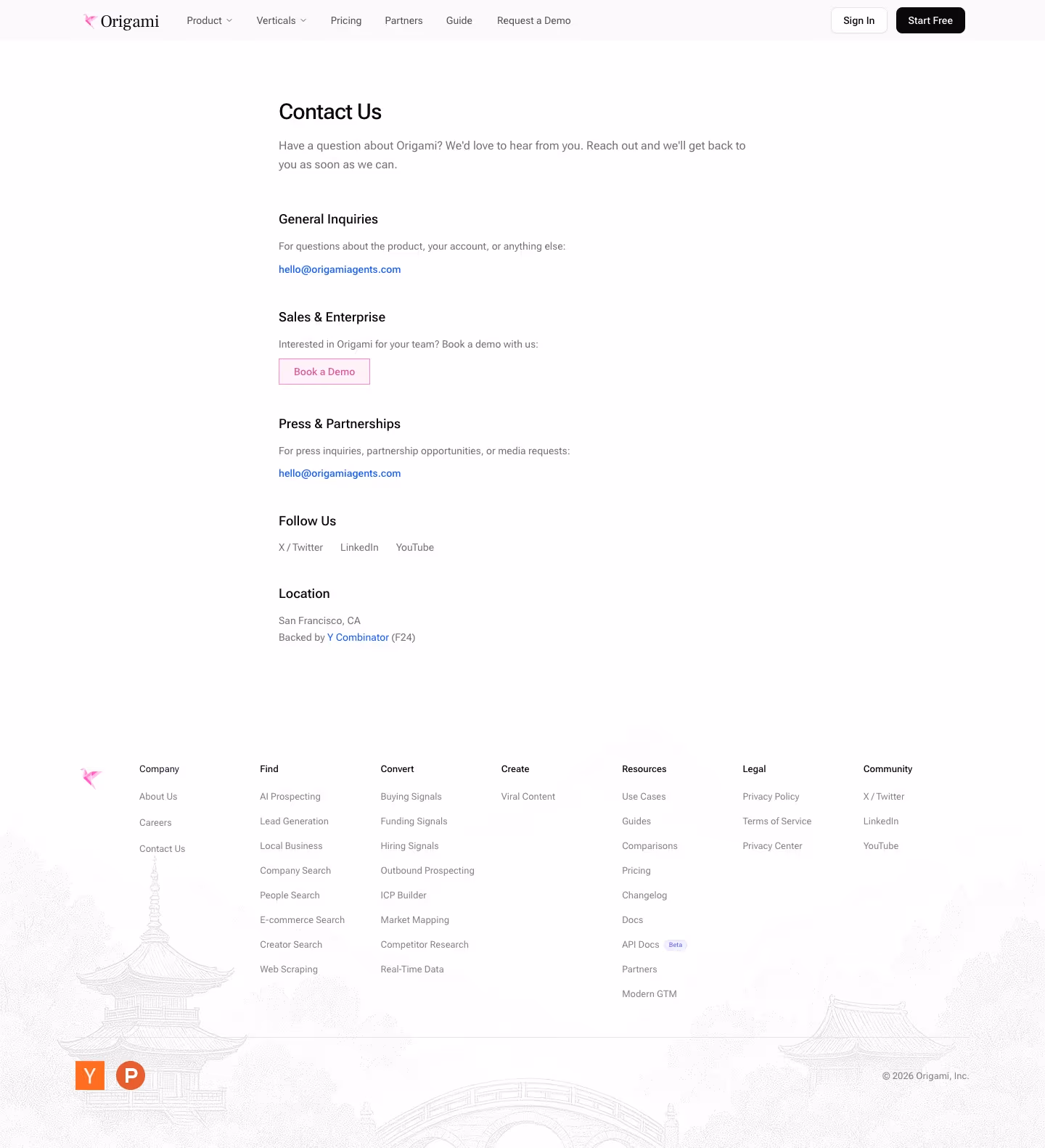 Origami contact us design — Sales & Support