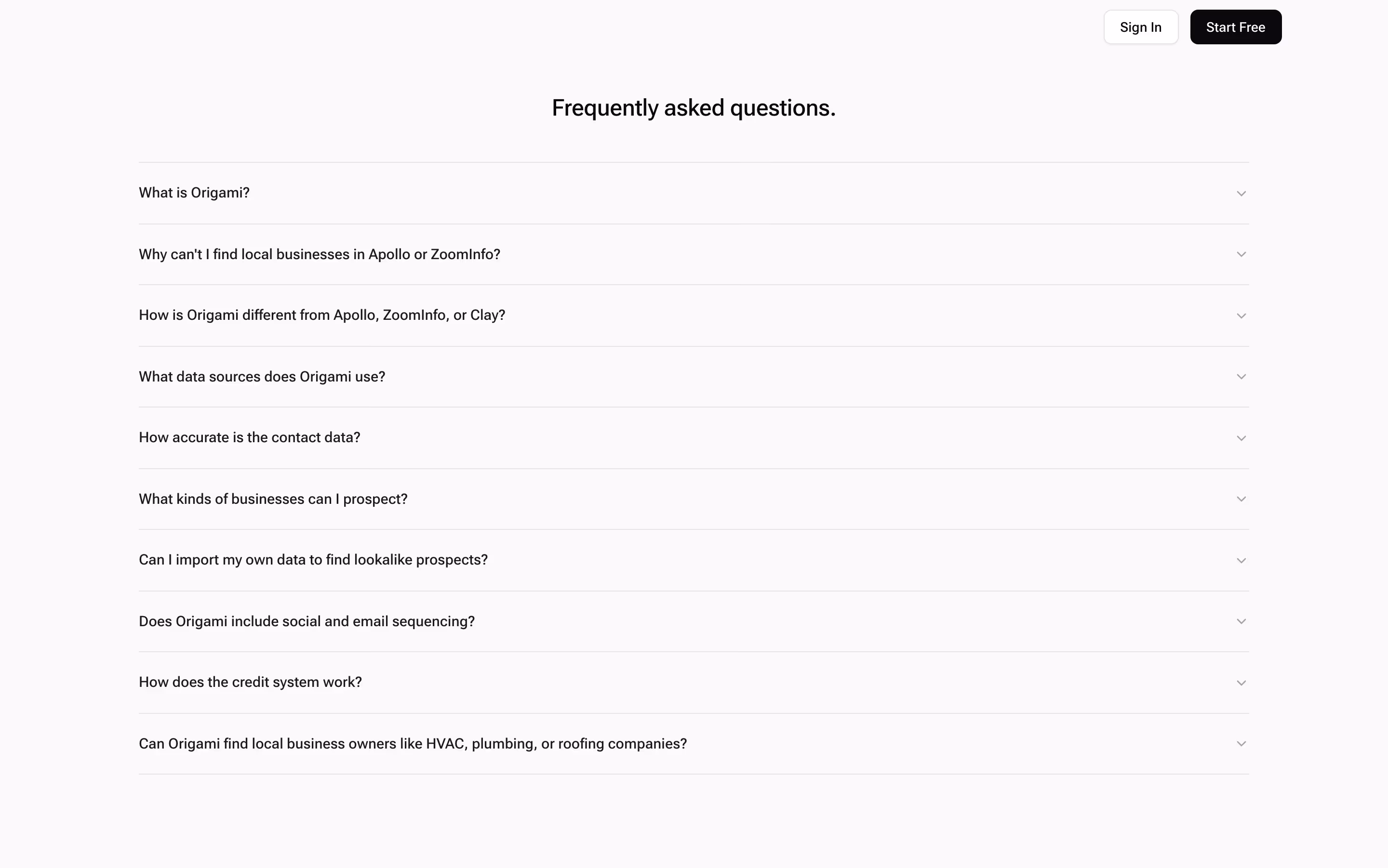 Origami faq design — Sales & Support