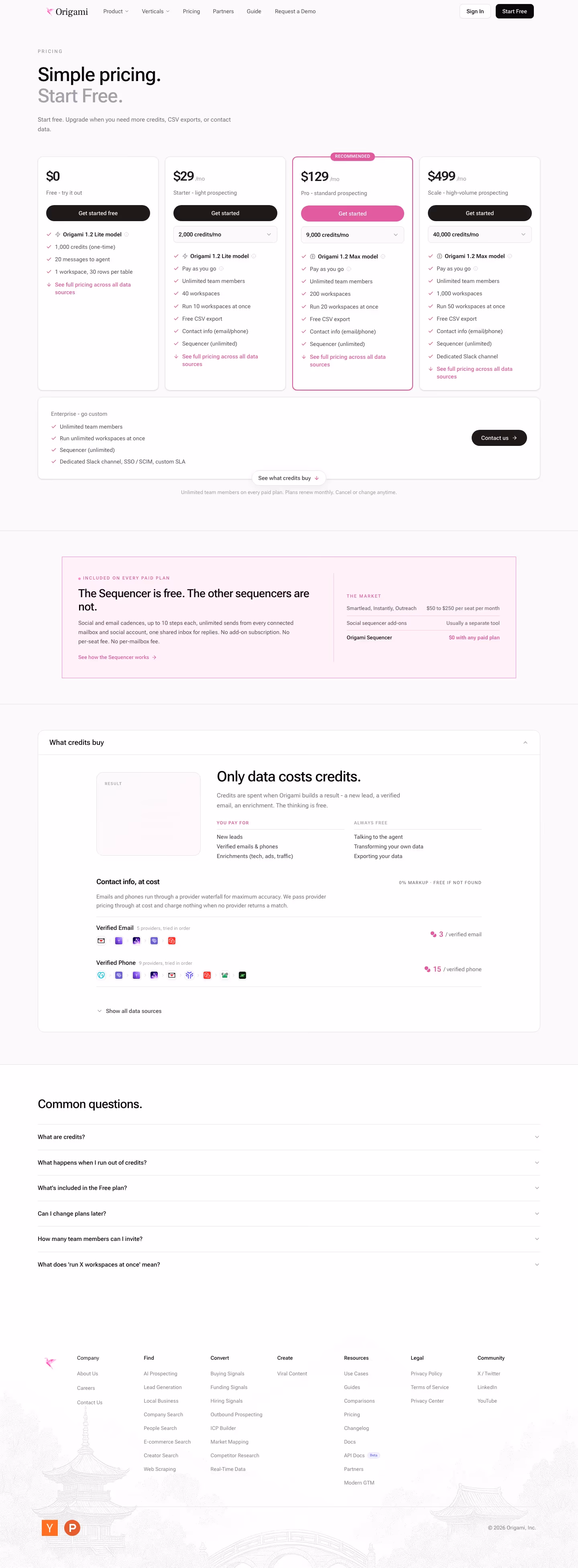 Origami pricing & plan design — Sales & Support