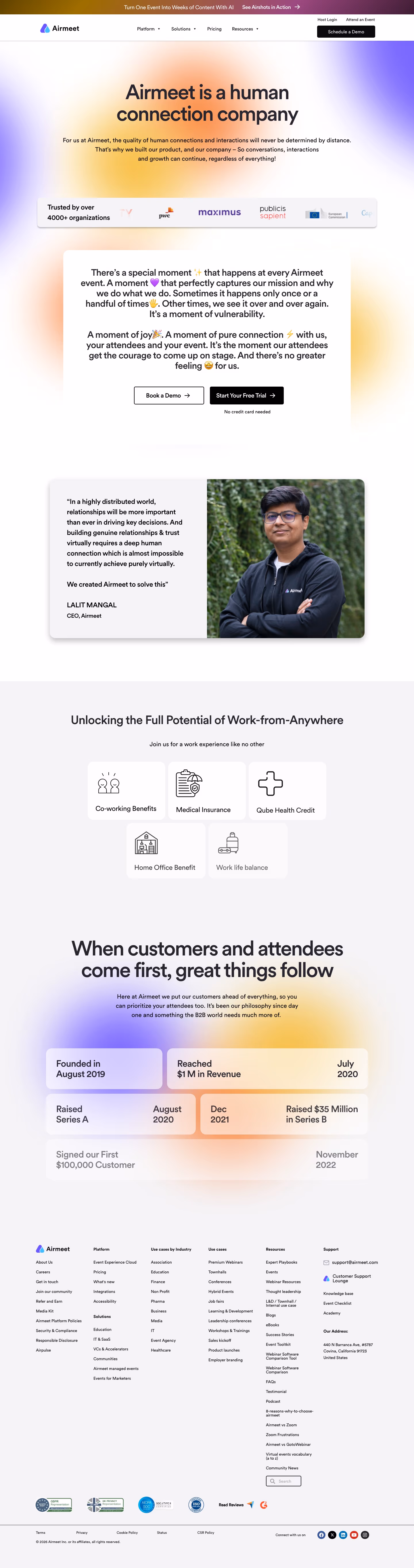 Airmeet About Us section design