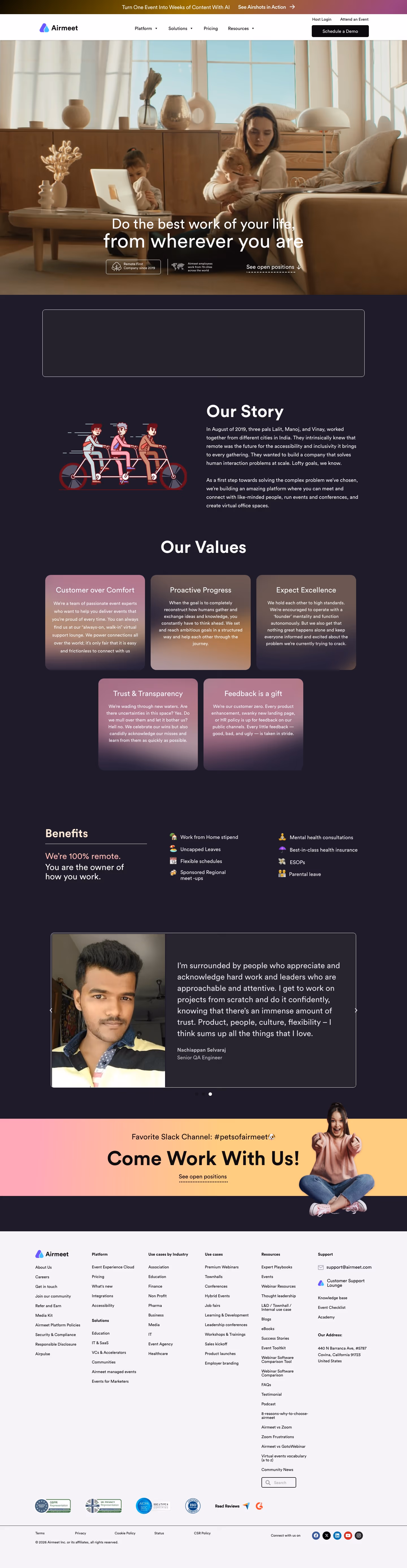 Airmeet Careers pages section design