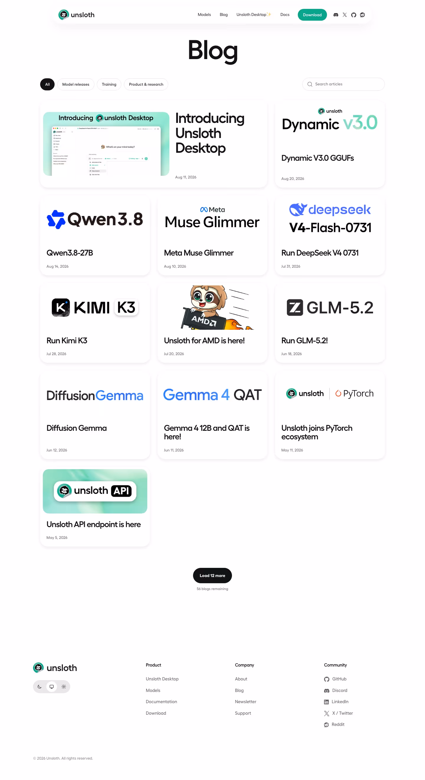 Unsloth blog page design — Developer Tools