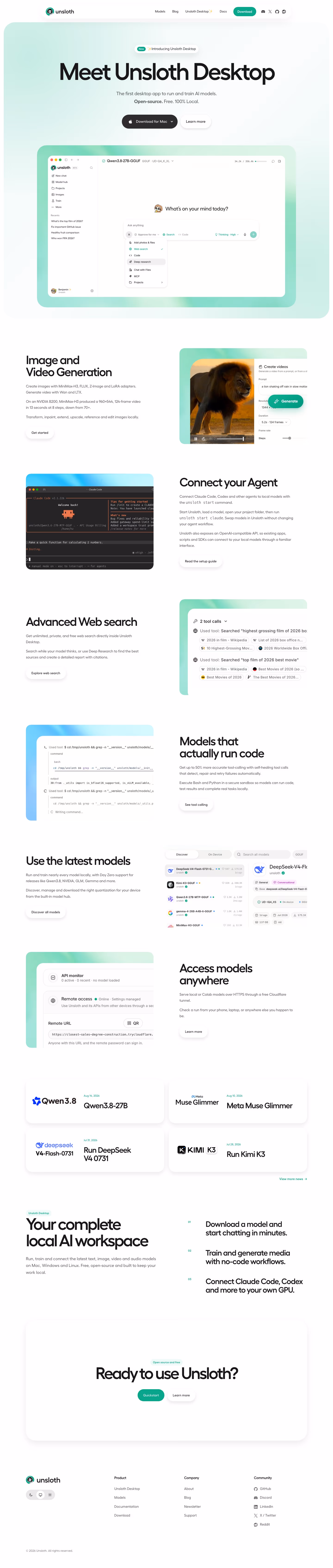 Unsloth landing page design — Developer Tools