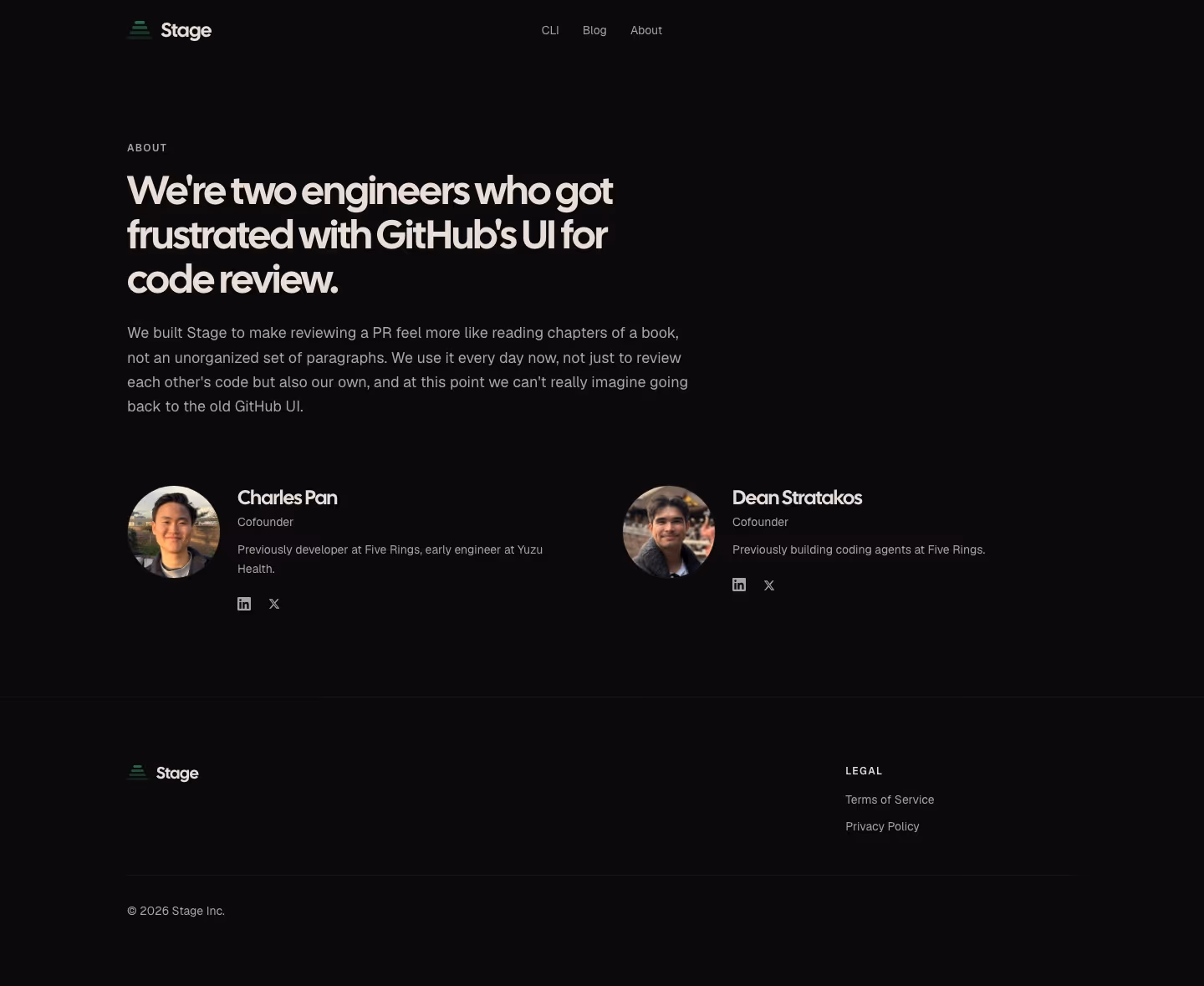 Stagereview About Us section design