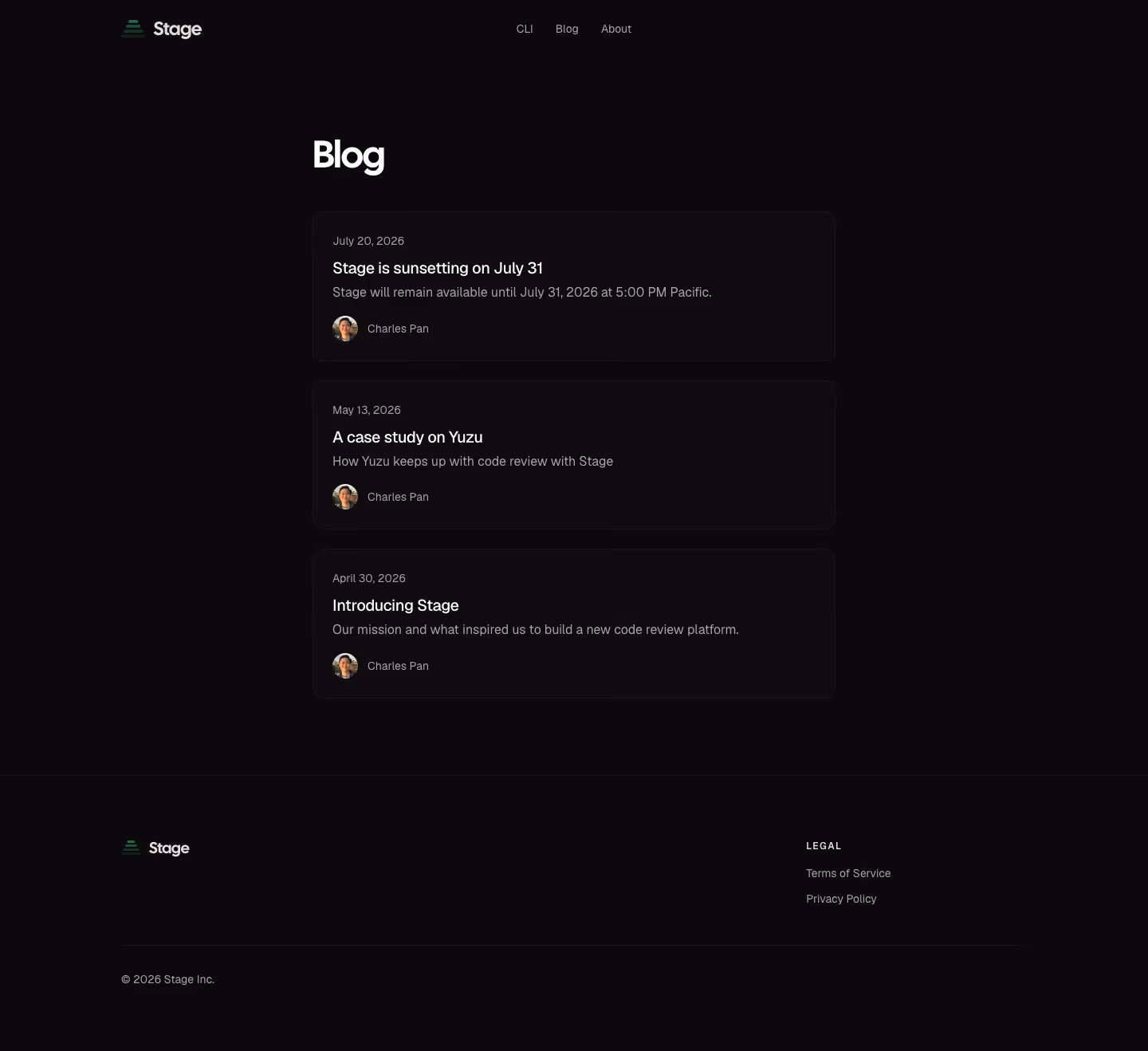 Stagereview Blog pages section design