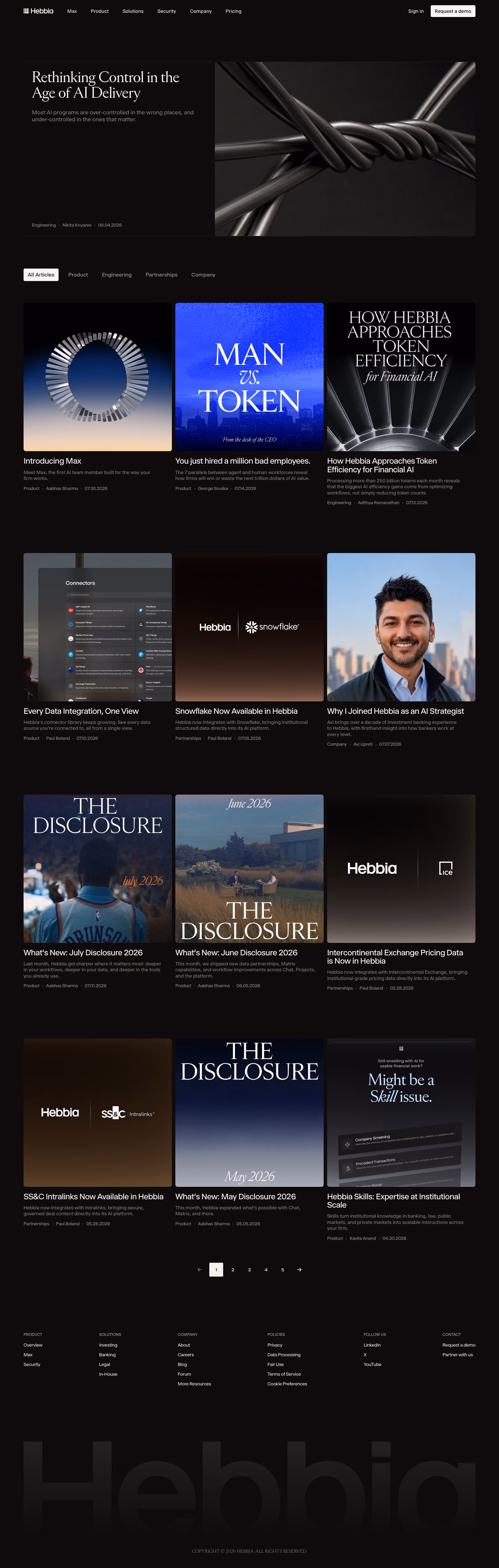 Hebbia Blog pages section design