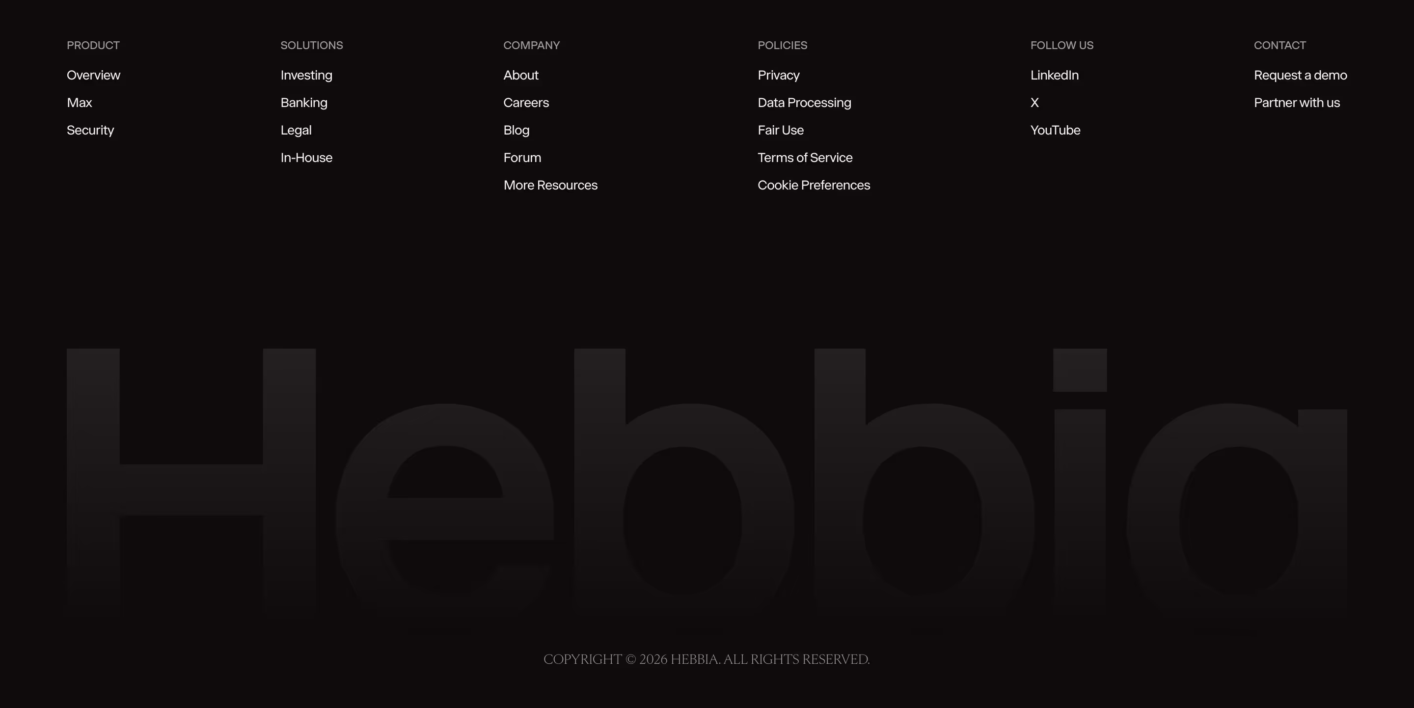 Hebbia Footers section design