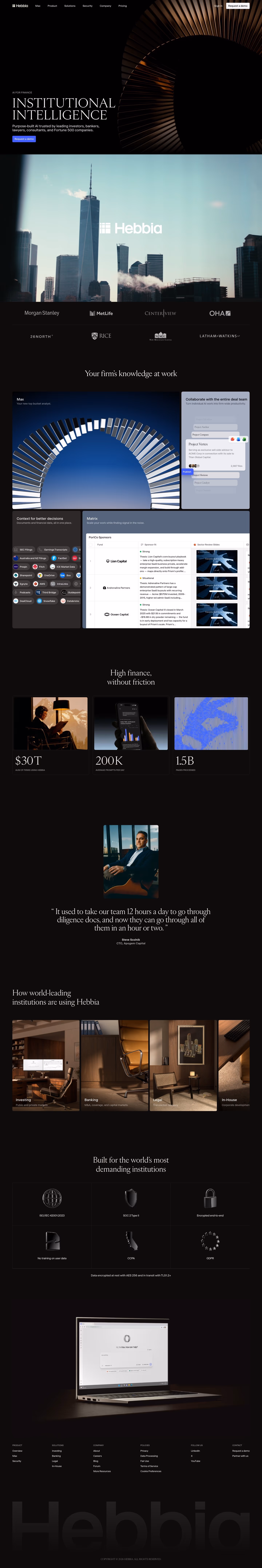 Hebbia landing page design — AI