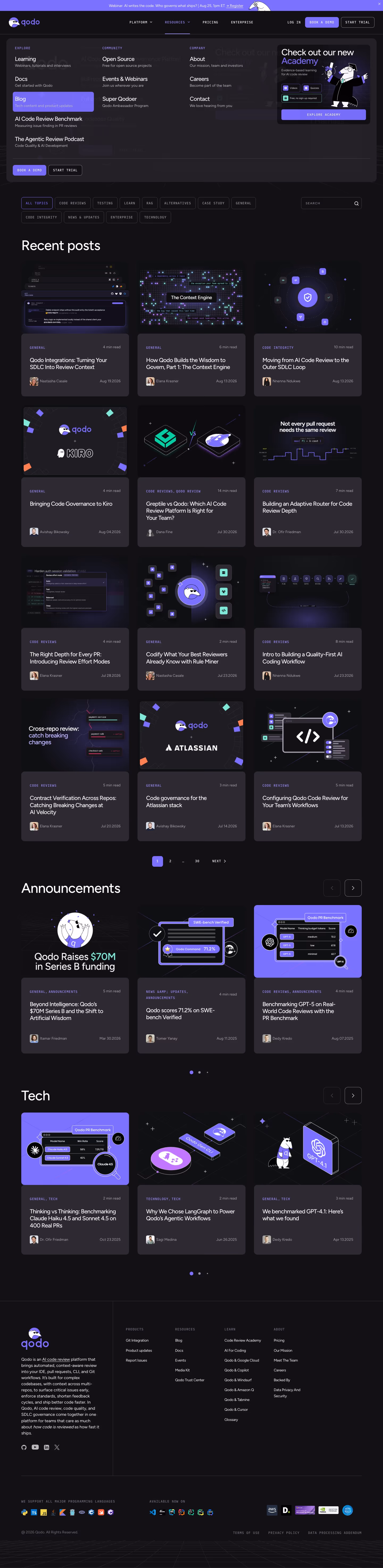 Qodo Blog pages section design