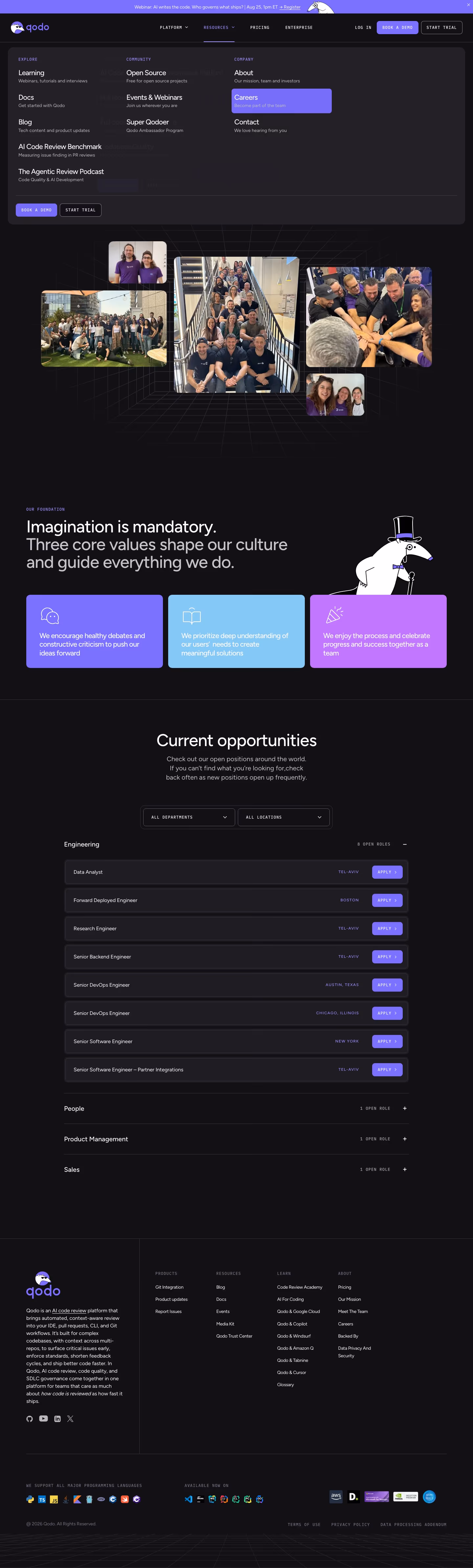 Qodo Careers pages section design