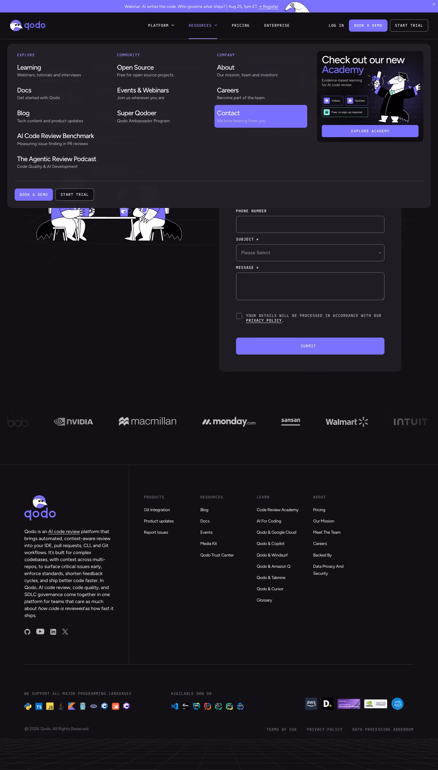 Qodo Contact Us section design