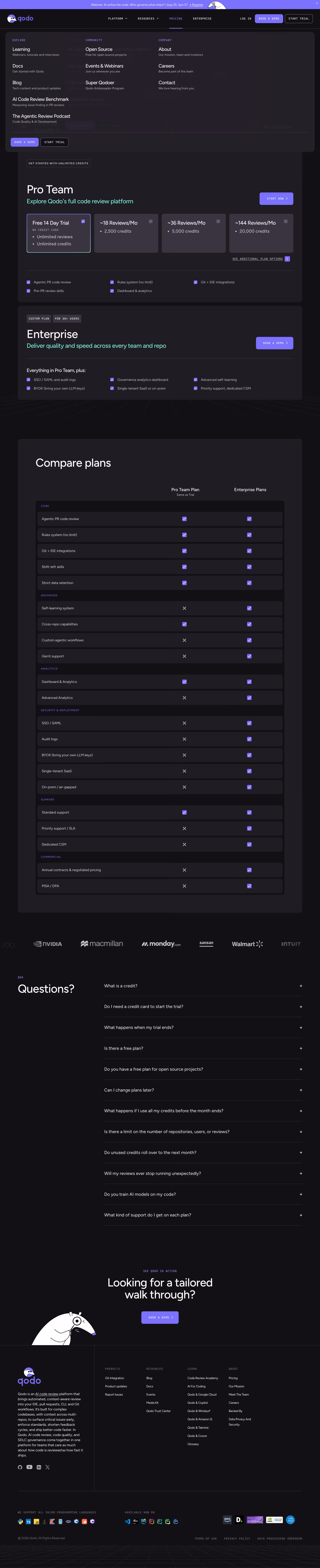 Qodo Pricing & Plans section design