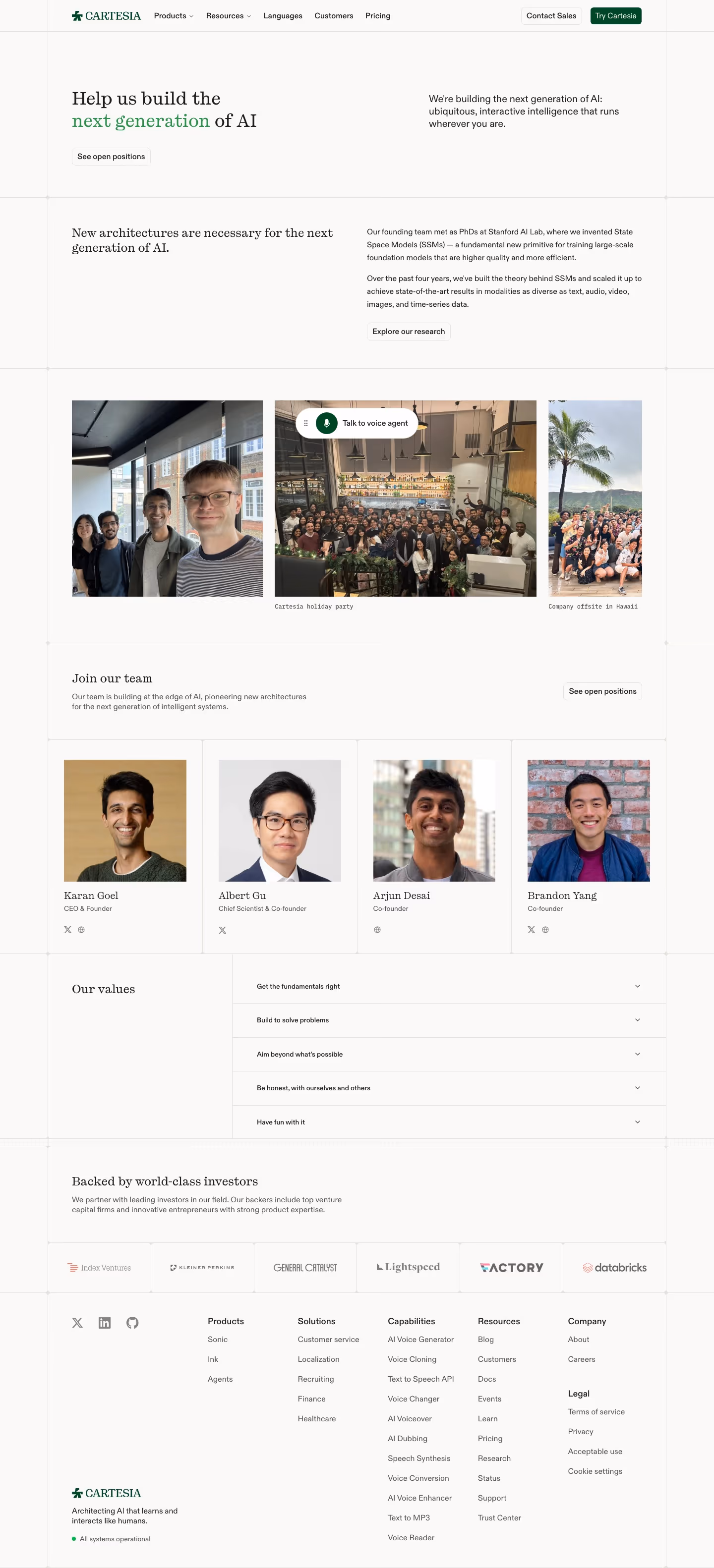 Cartesia About Us section design