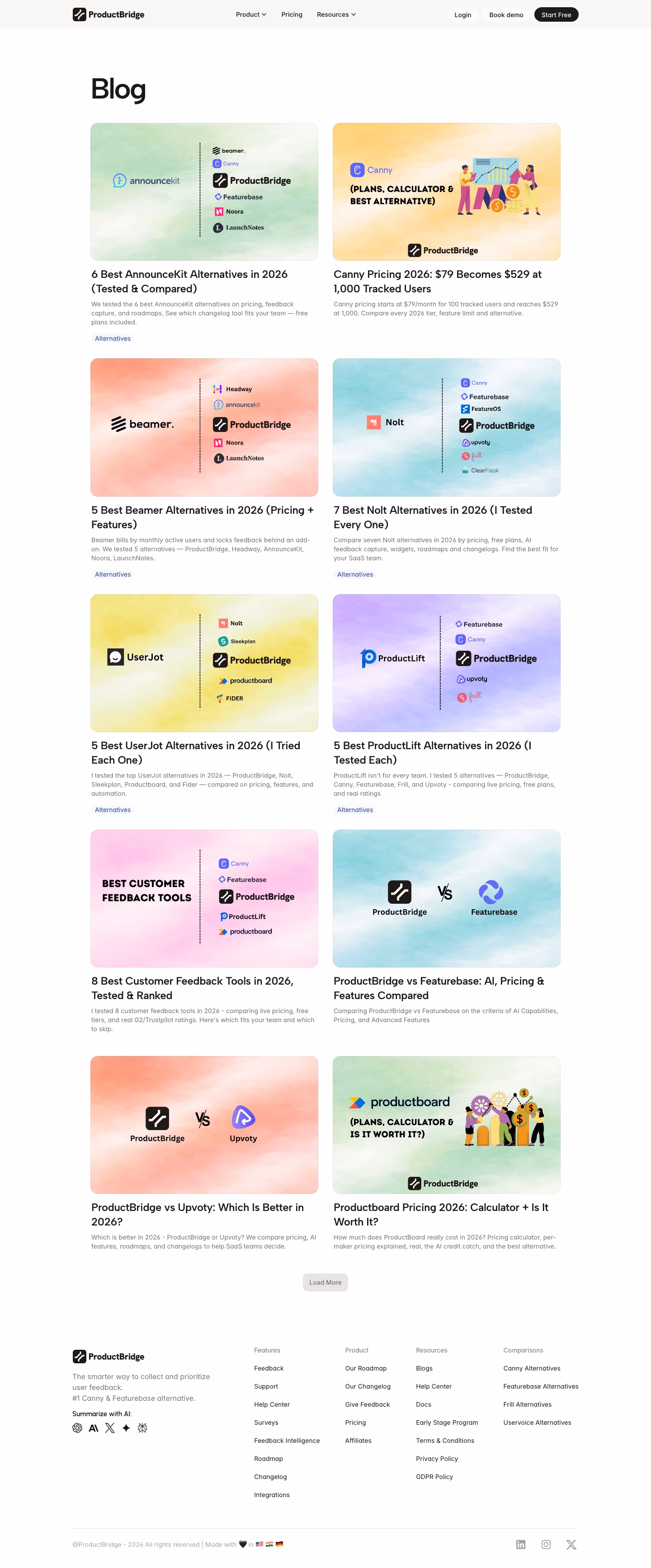 Productbridge Blog pages section design