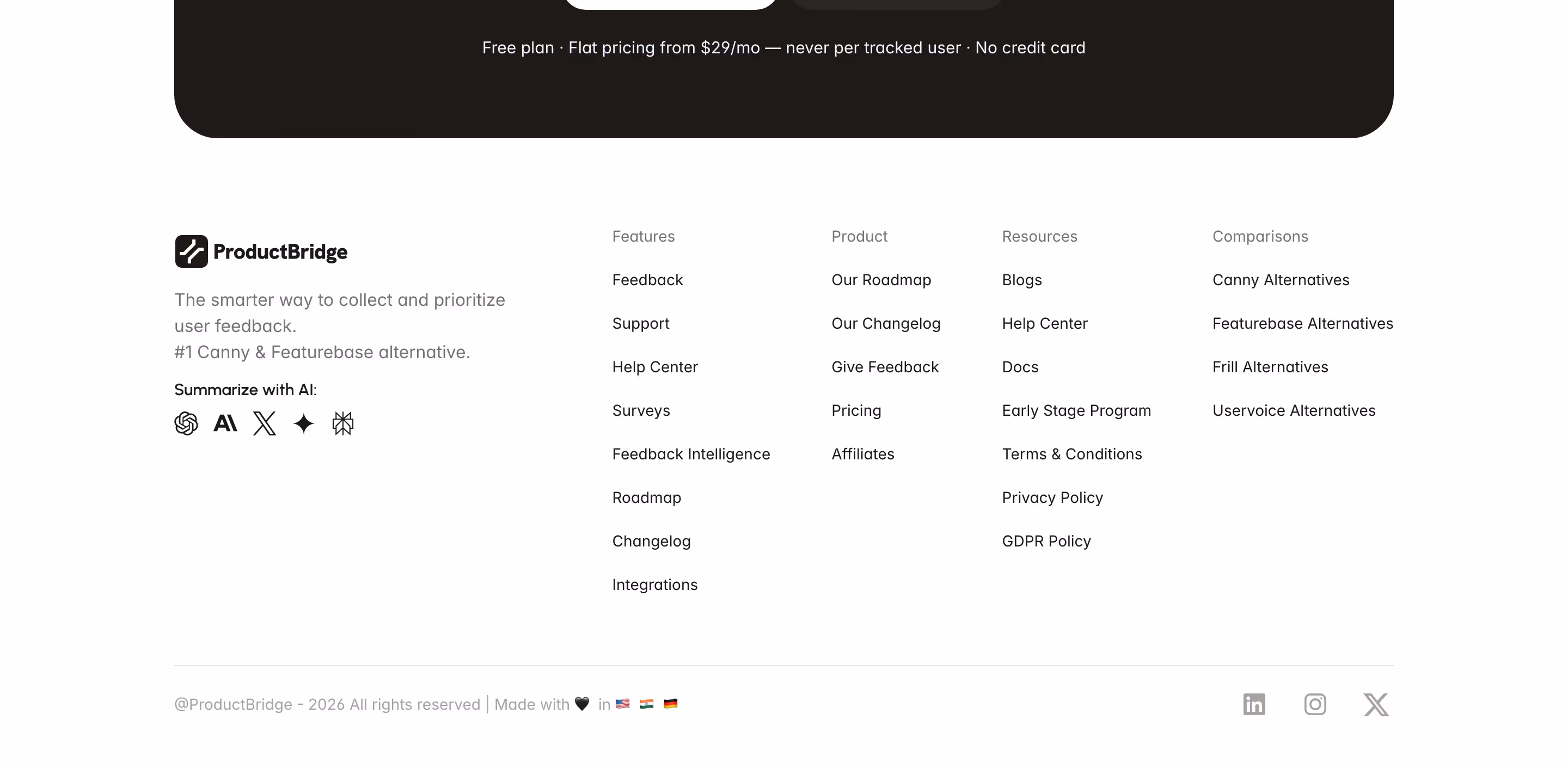 Productbridge Footers section design
