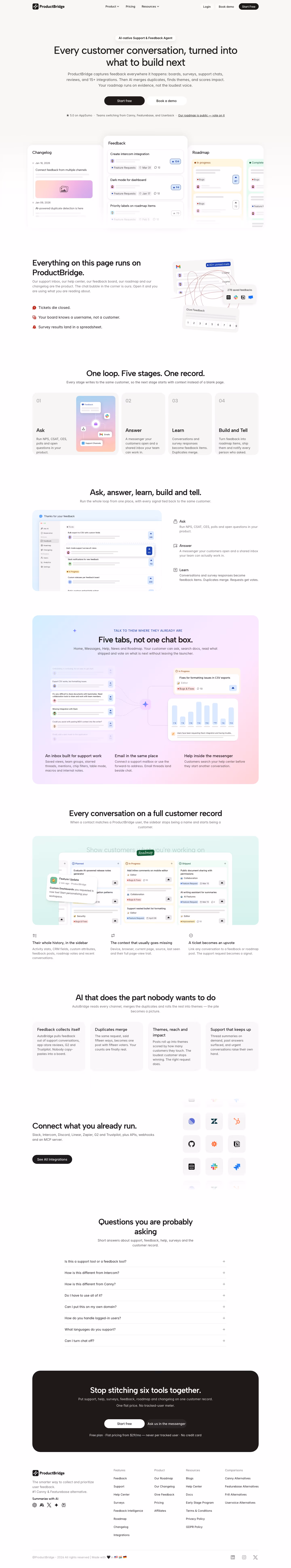 Productbridge landing page design — Sales & Support