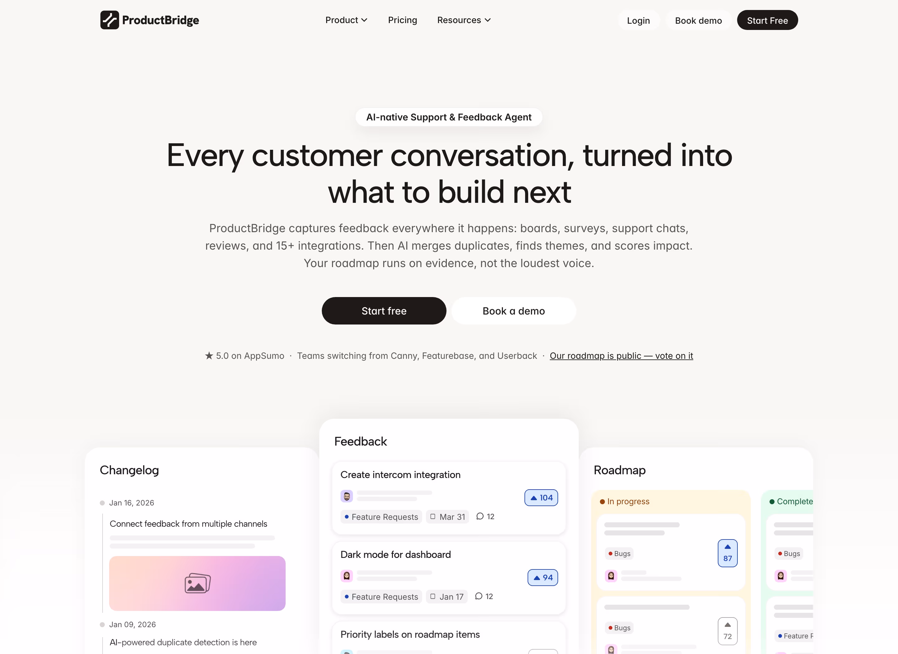 Productbridge Heroes section design