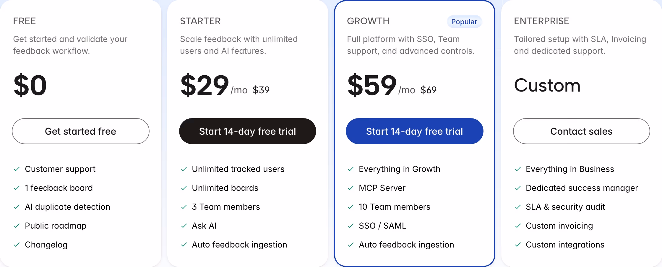 Productbridge Pricing section design