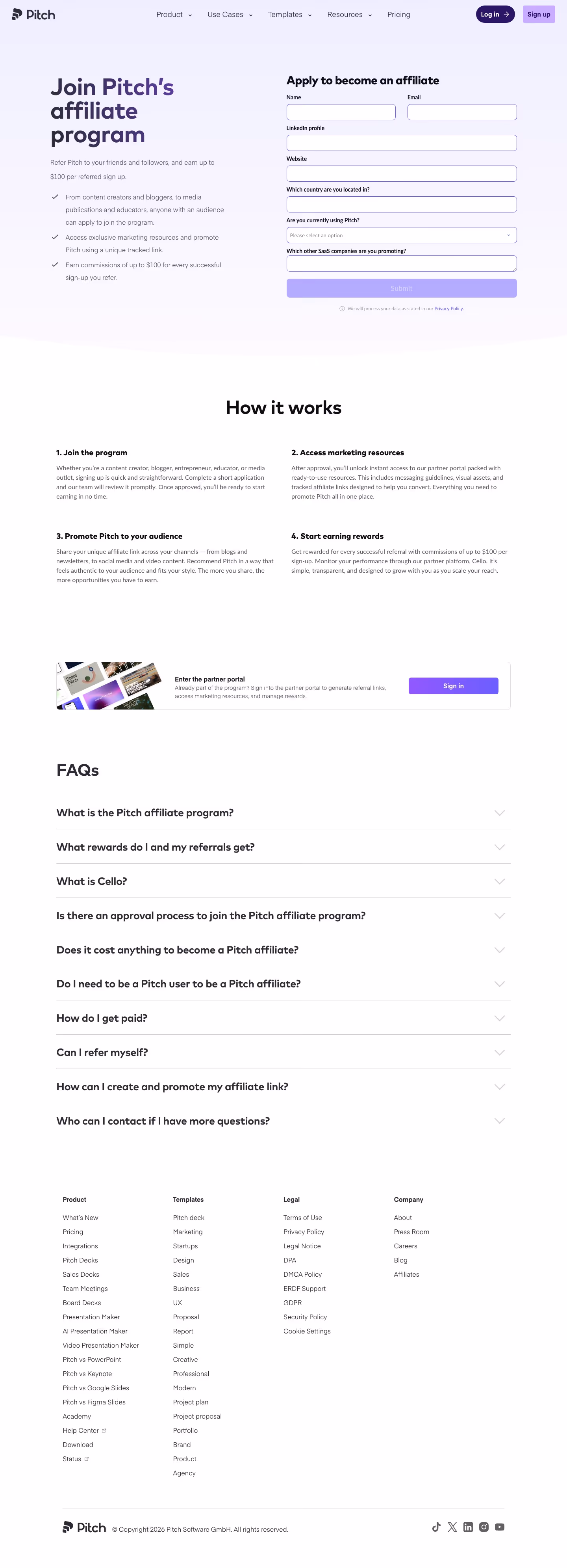 Pitch Affiliate pages section design