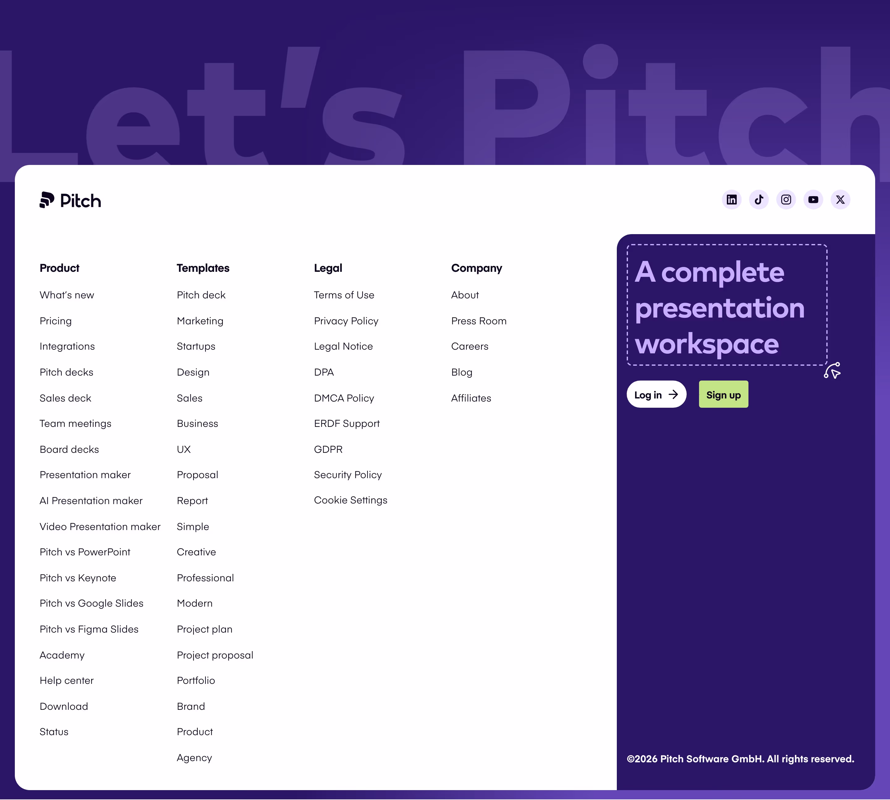 Pitch Footers section design