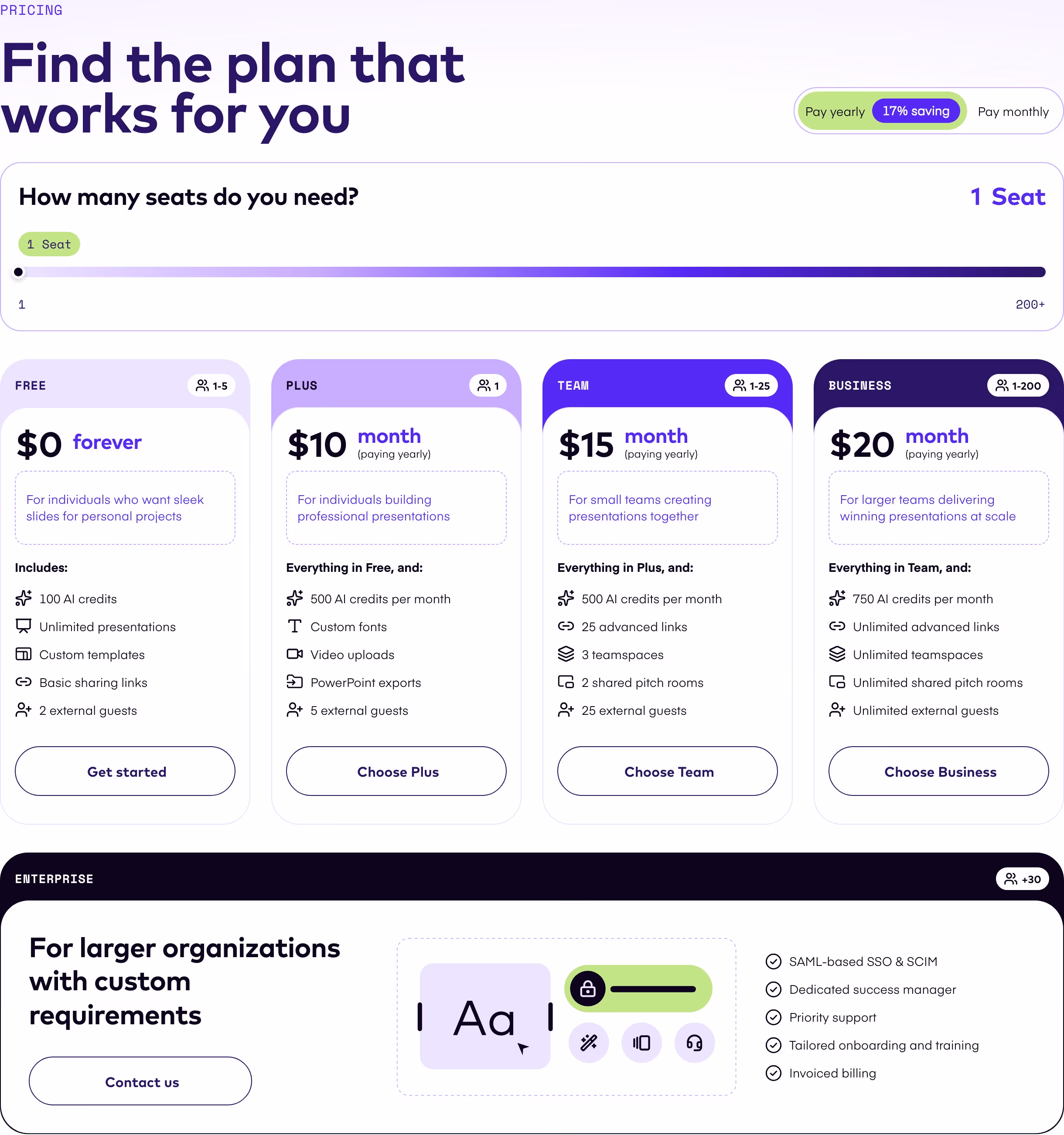 Pitch Pricing section design