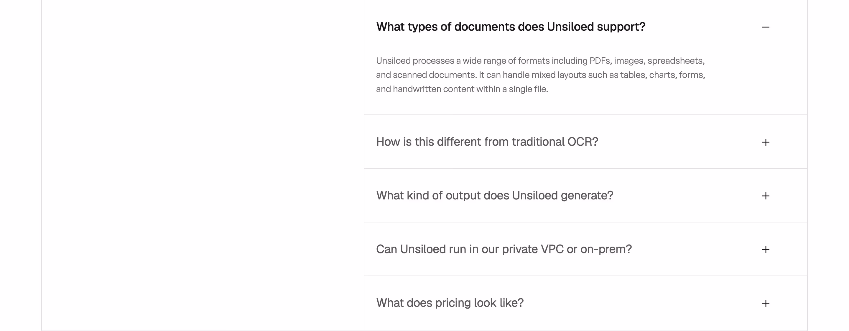 Unsiloed FAQs section design