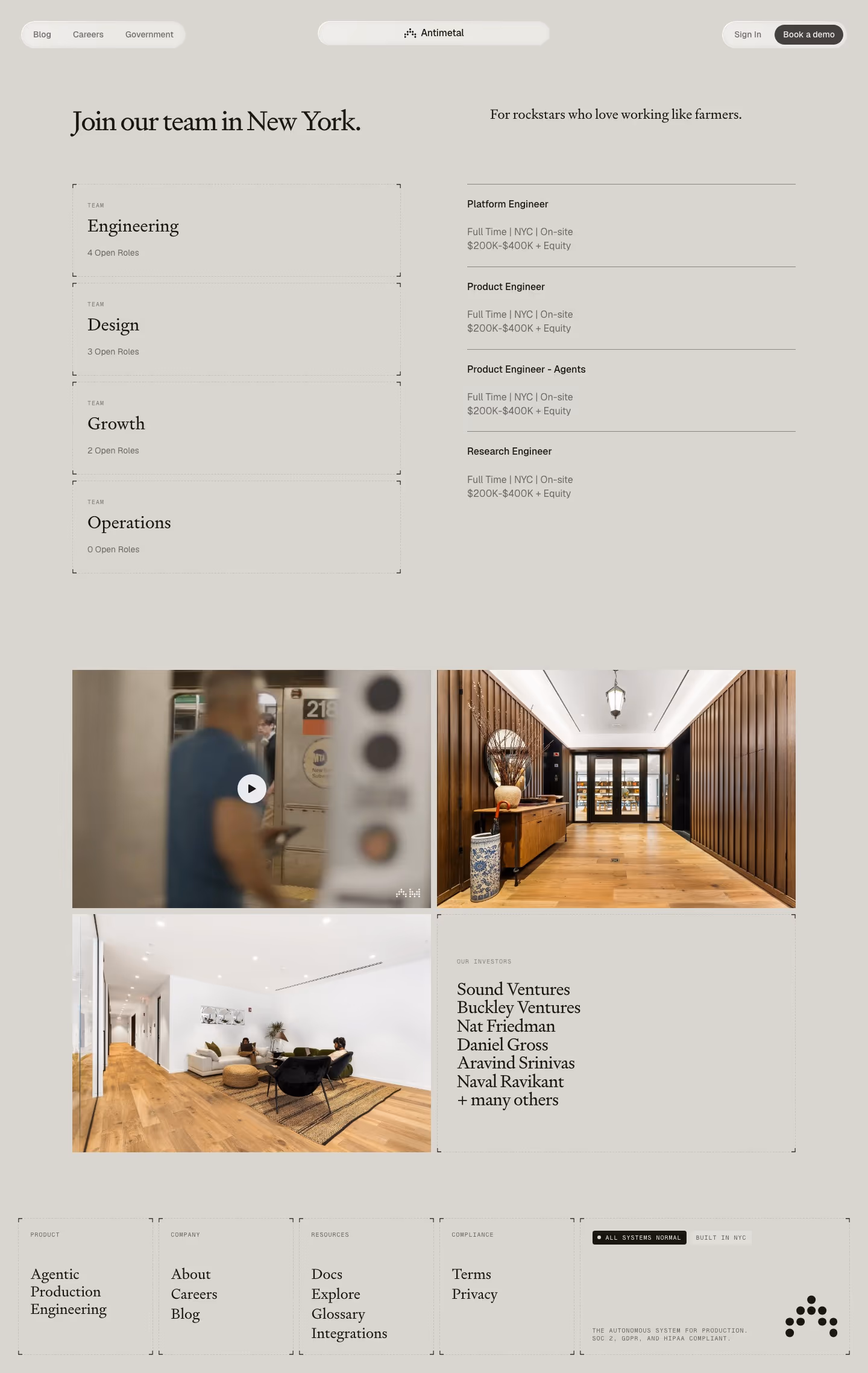 Antimetal Careers pages section design