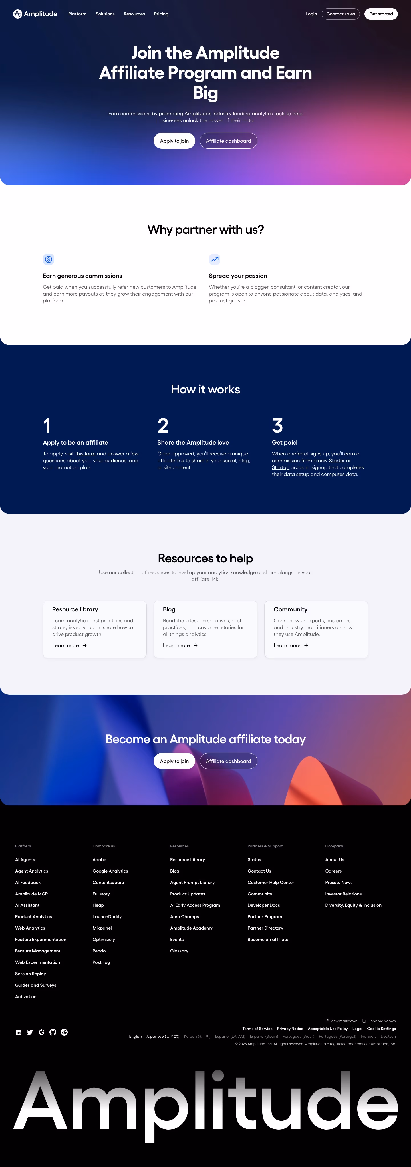 Amplitude Affiliate pages section design