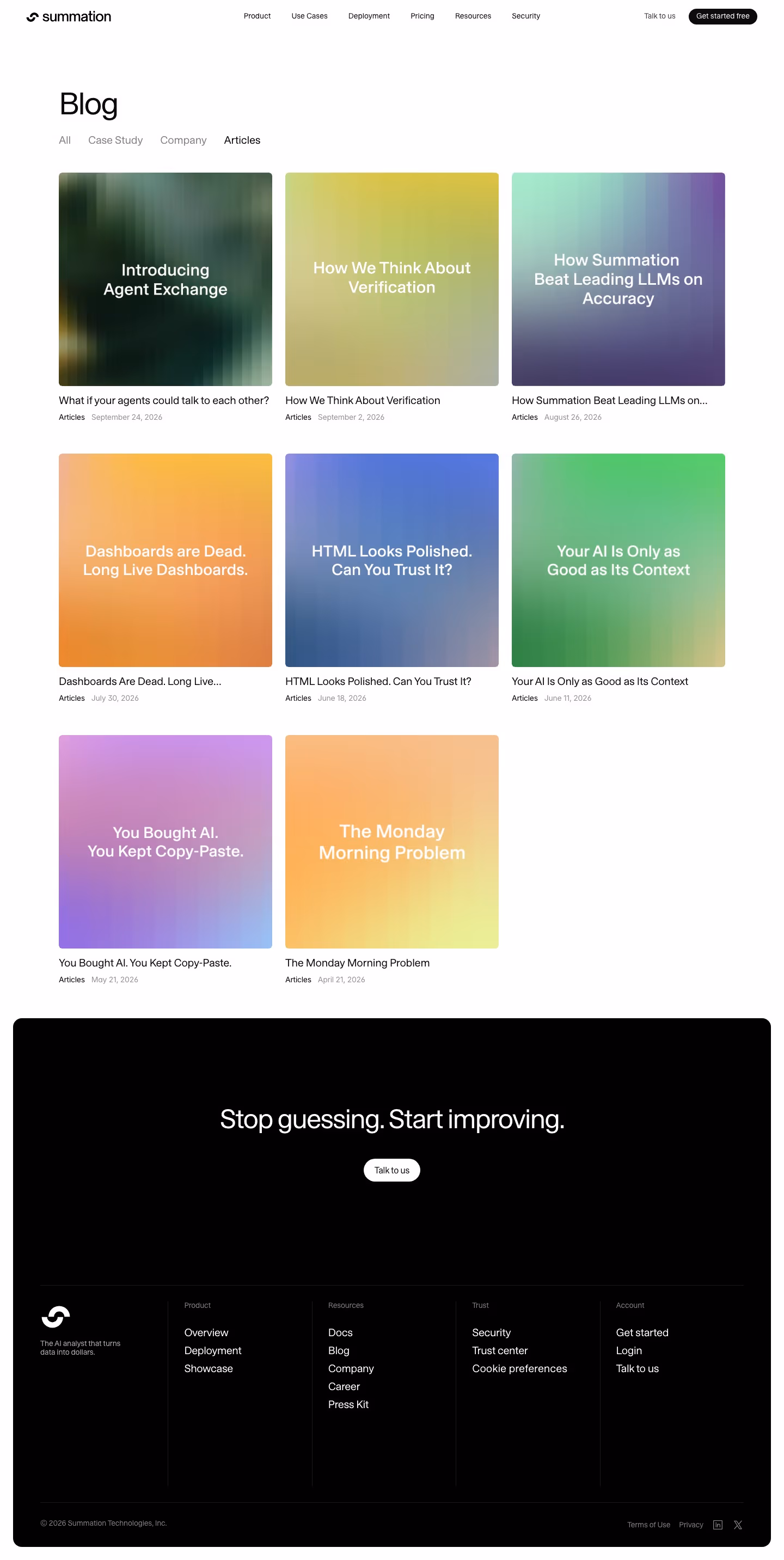 Summation Blog pages section design