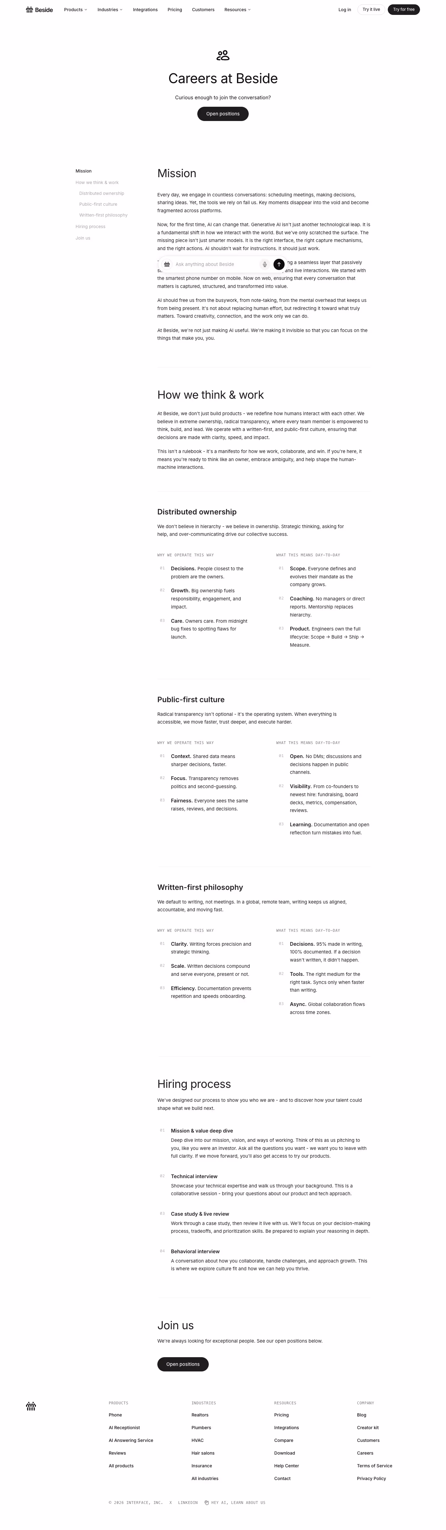 Beside Careers pages section design