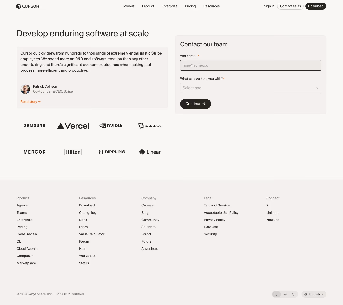 Cursor Contact Us section design