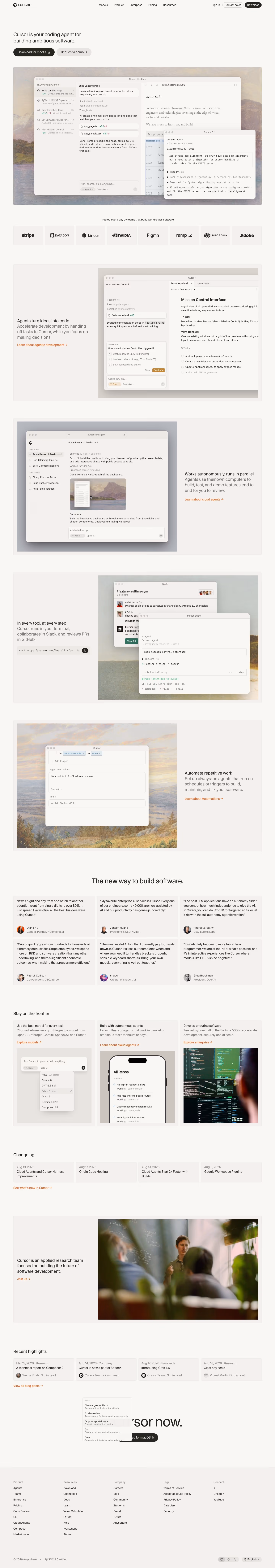 Cursor landing page design