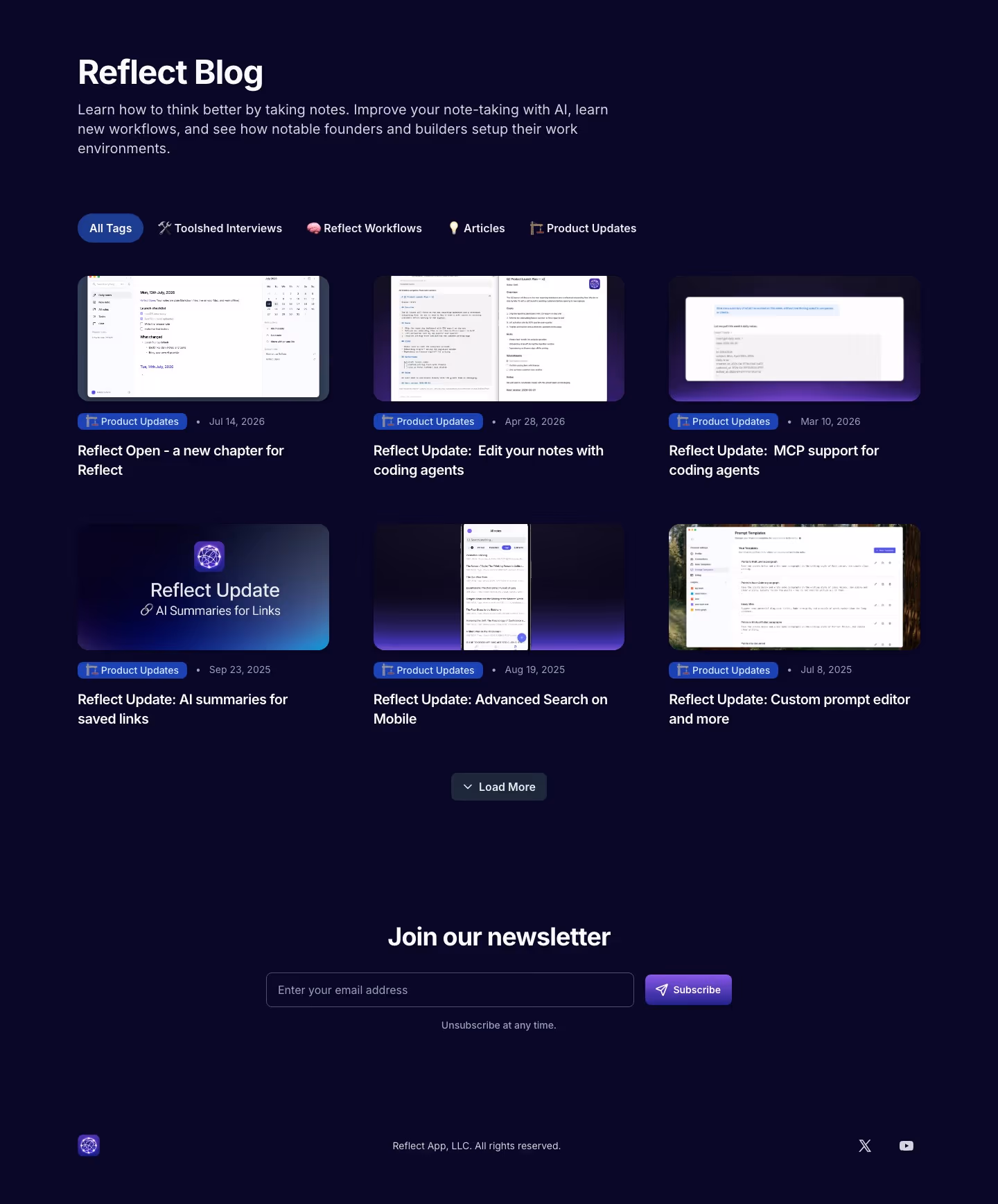 Reflect Blog pages section design