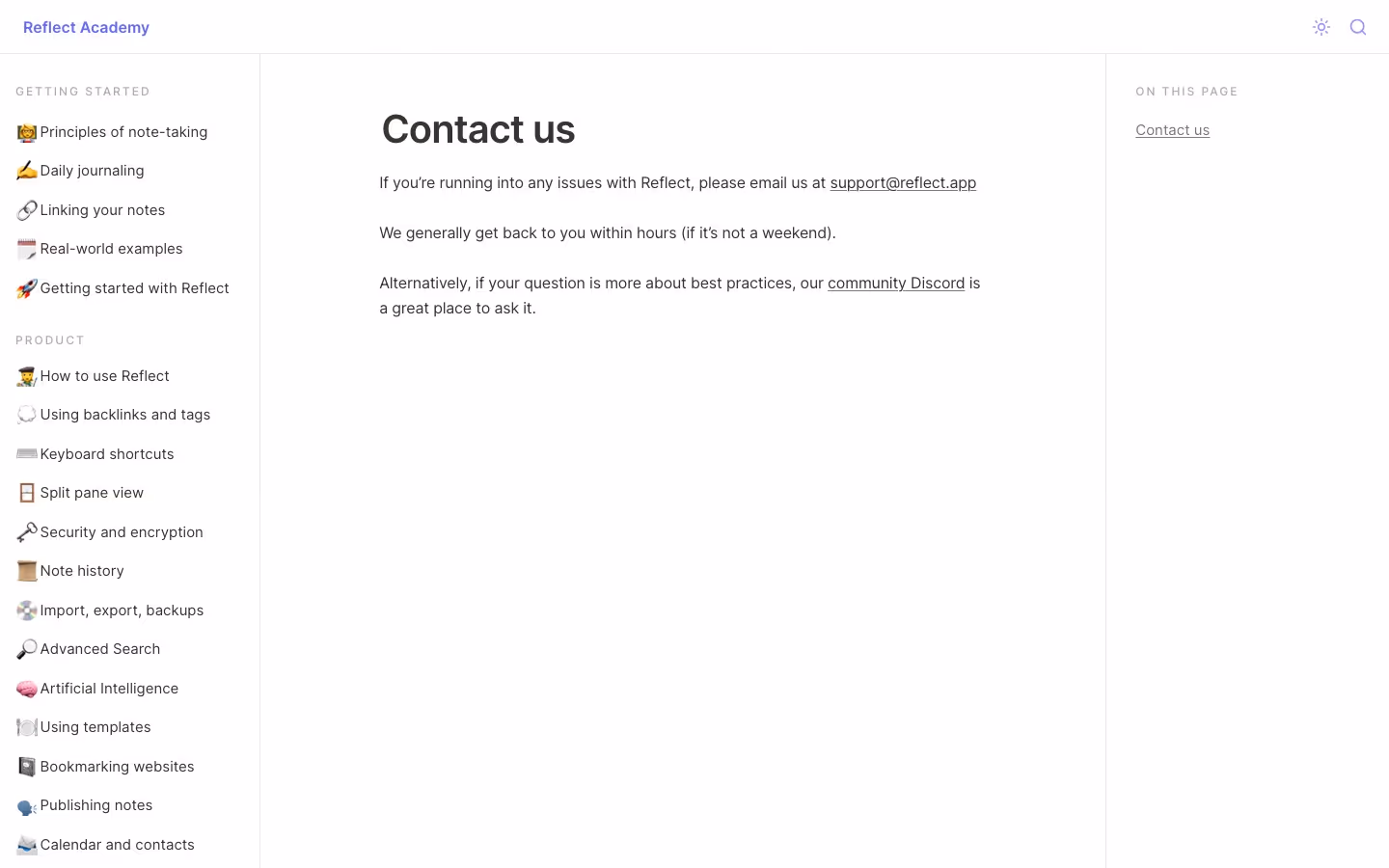 Reflect Contact Us section design