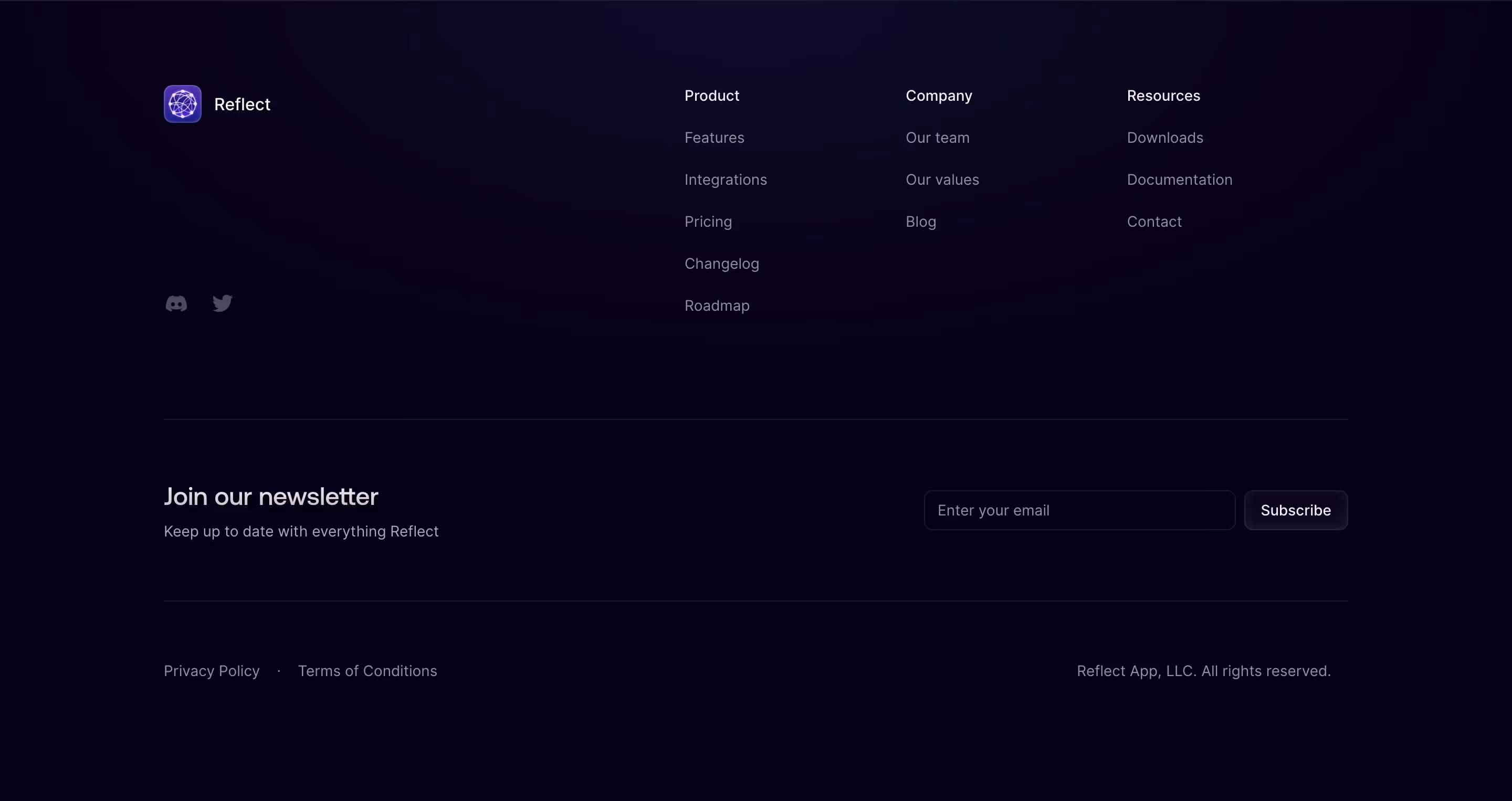 Reflect Footers section design
