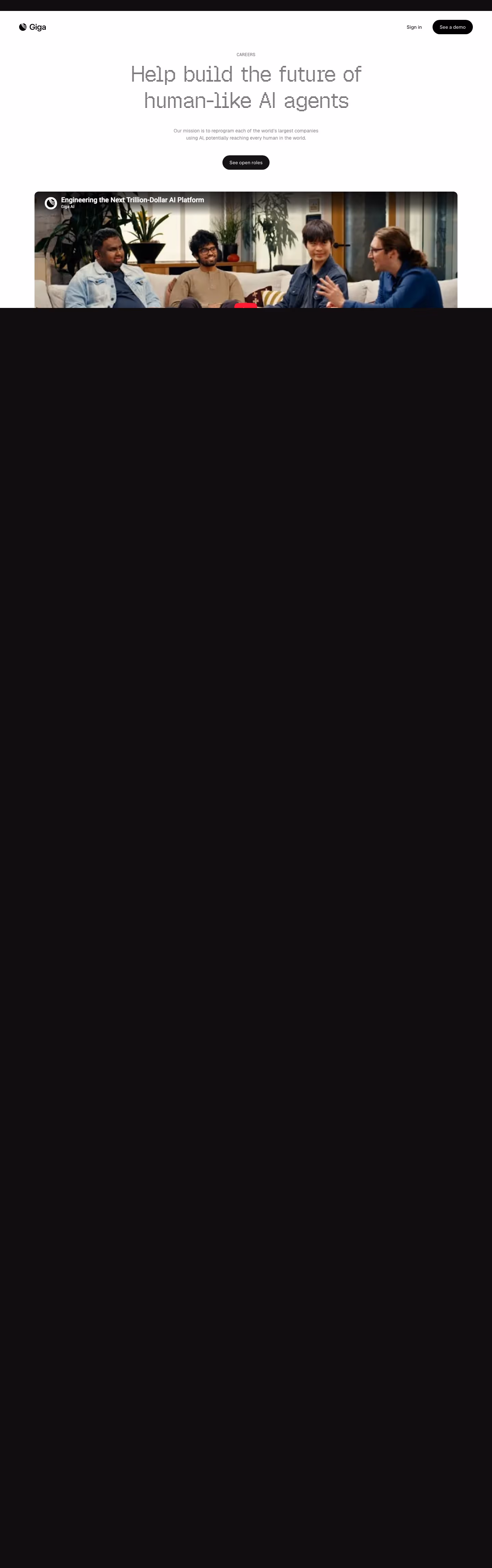 Giga careers page design — Sales & Support