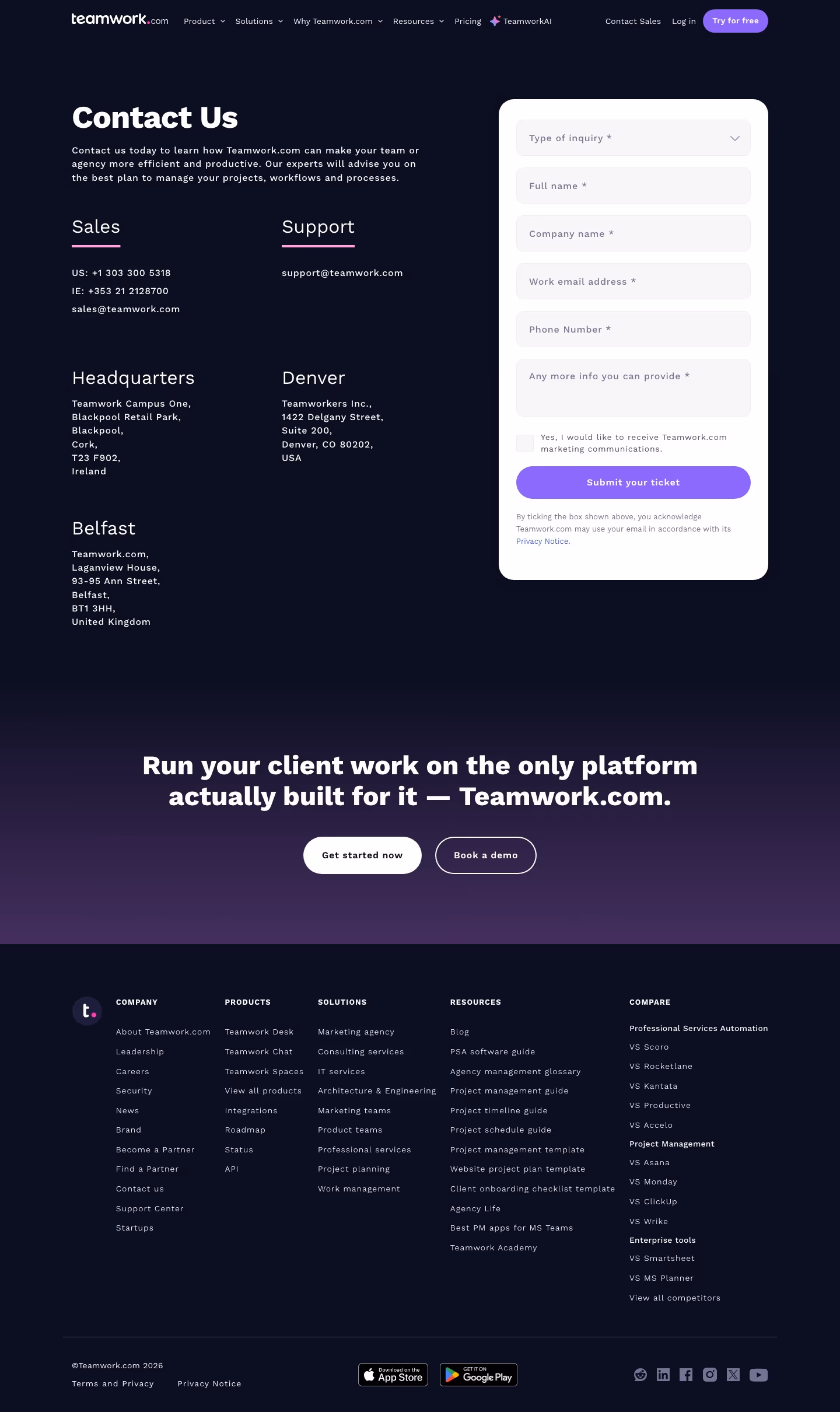 Teamwork contact us design — Productivity