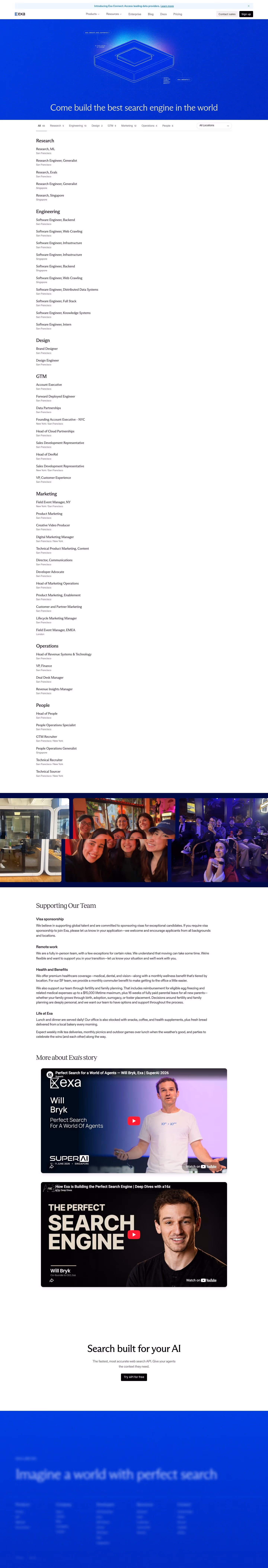 Exa Careers pages section design