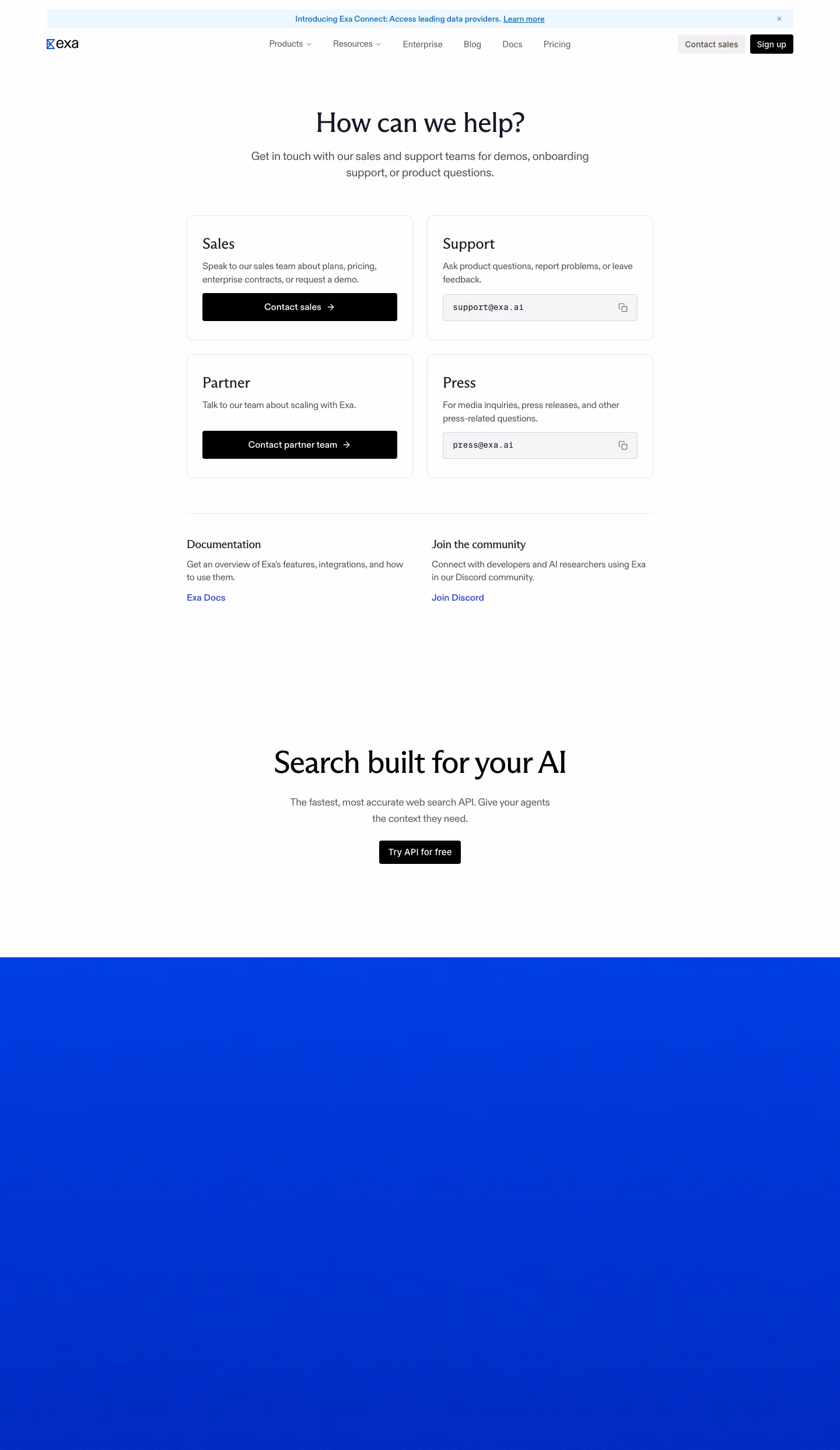 Exa contact us design — AI