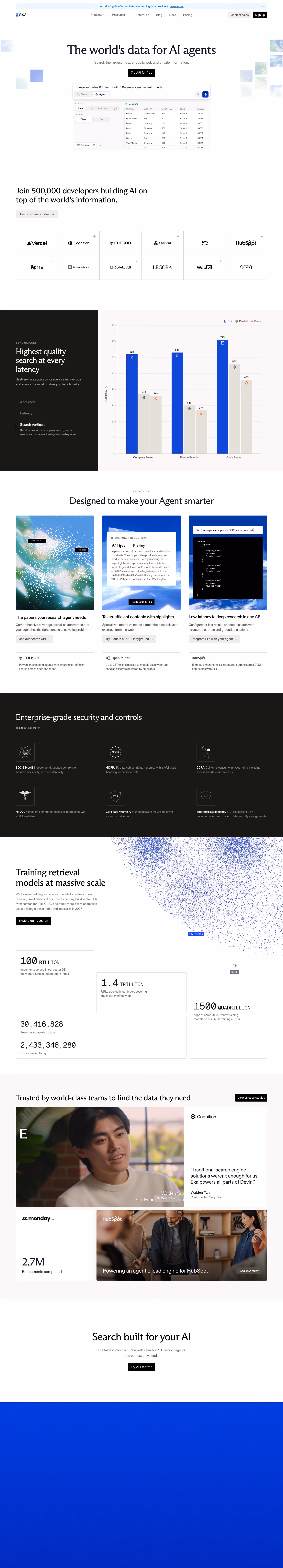 Exa landing page design — AI
