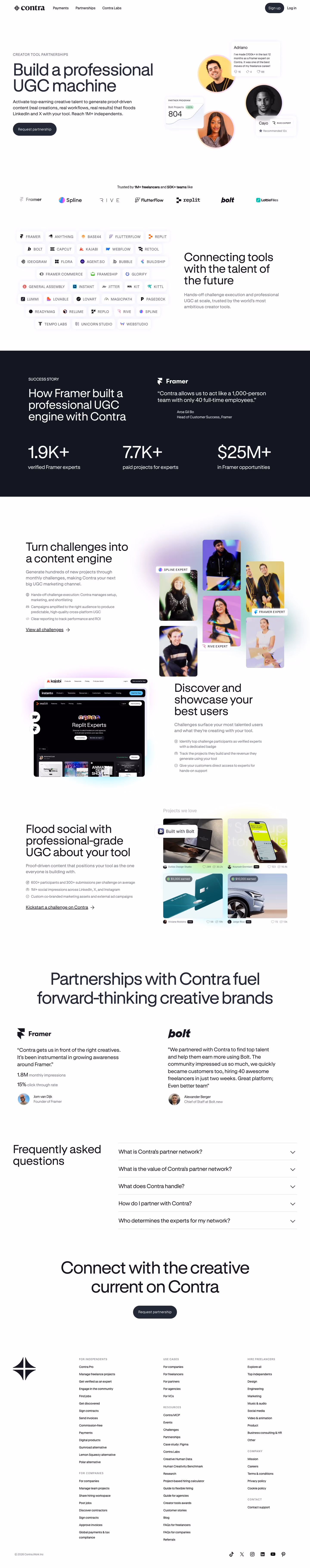 Contra Affiliate pages section design