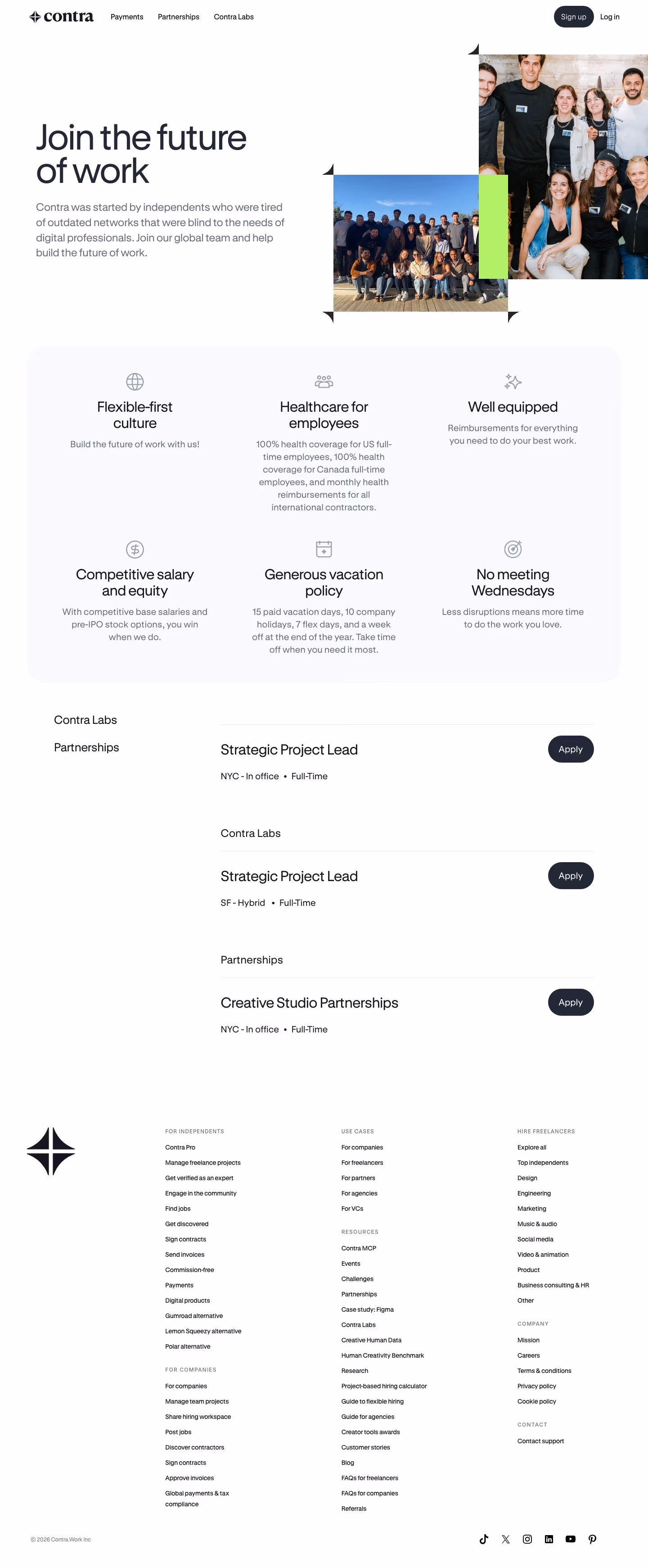 Contra Careers pages section design