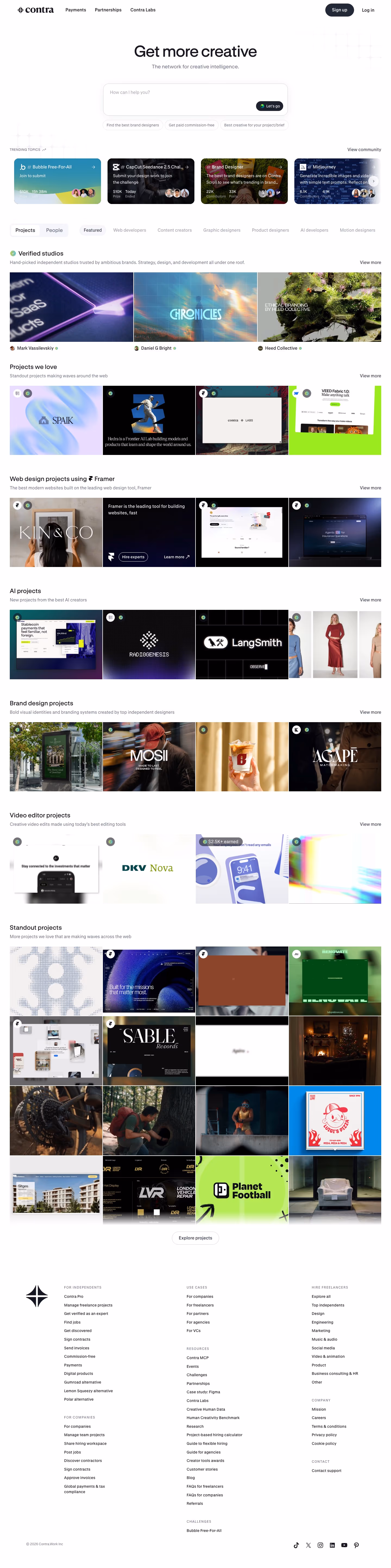 Contra landing page design