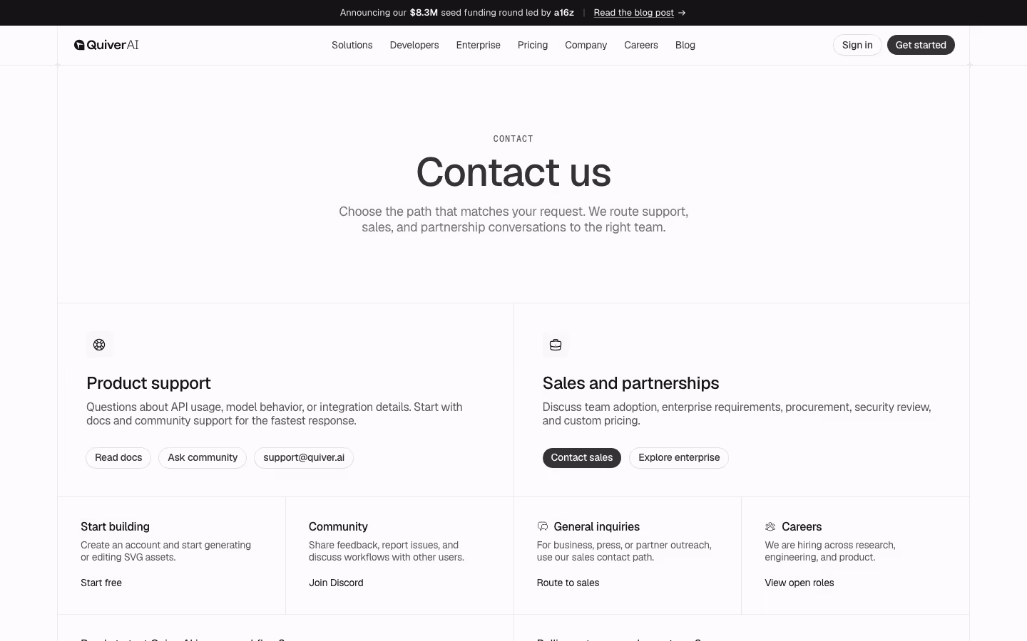 Quiver Contact Us section design