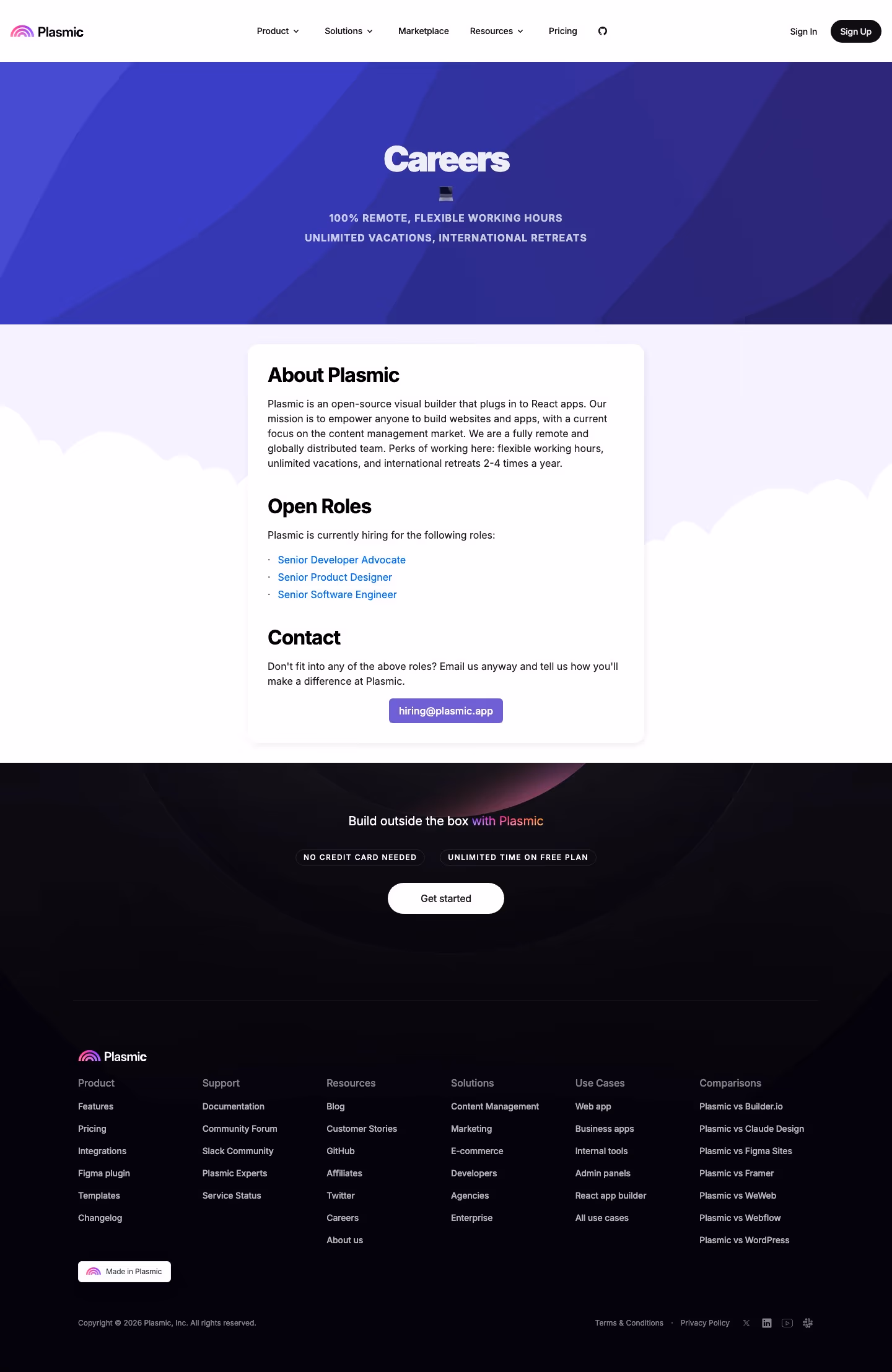 Plasmic Careers pages section design